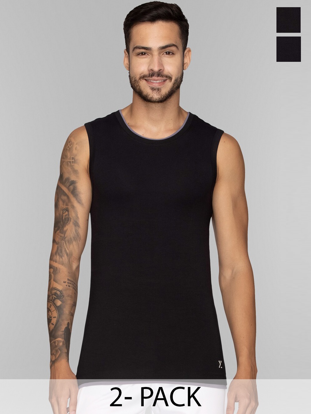 

XYXX Pack of 2 Cotton Anti-bacterial Innerwear Gym Vest, Black