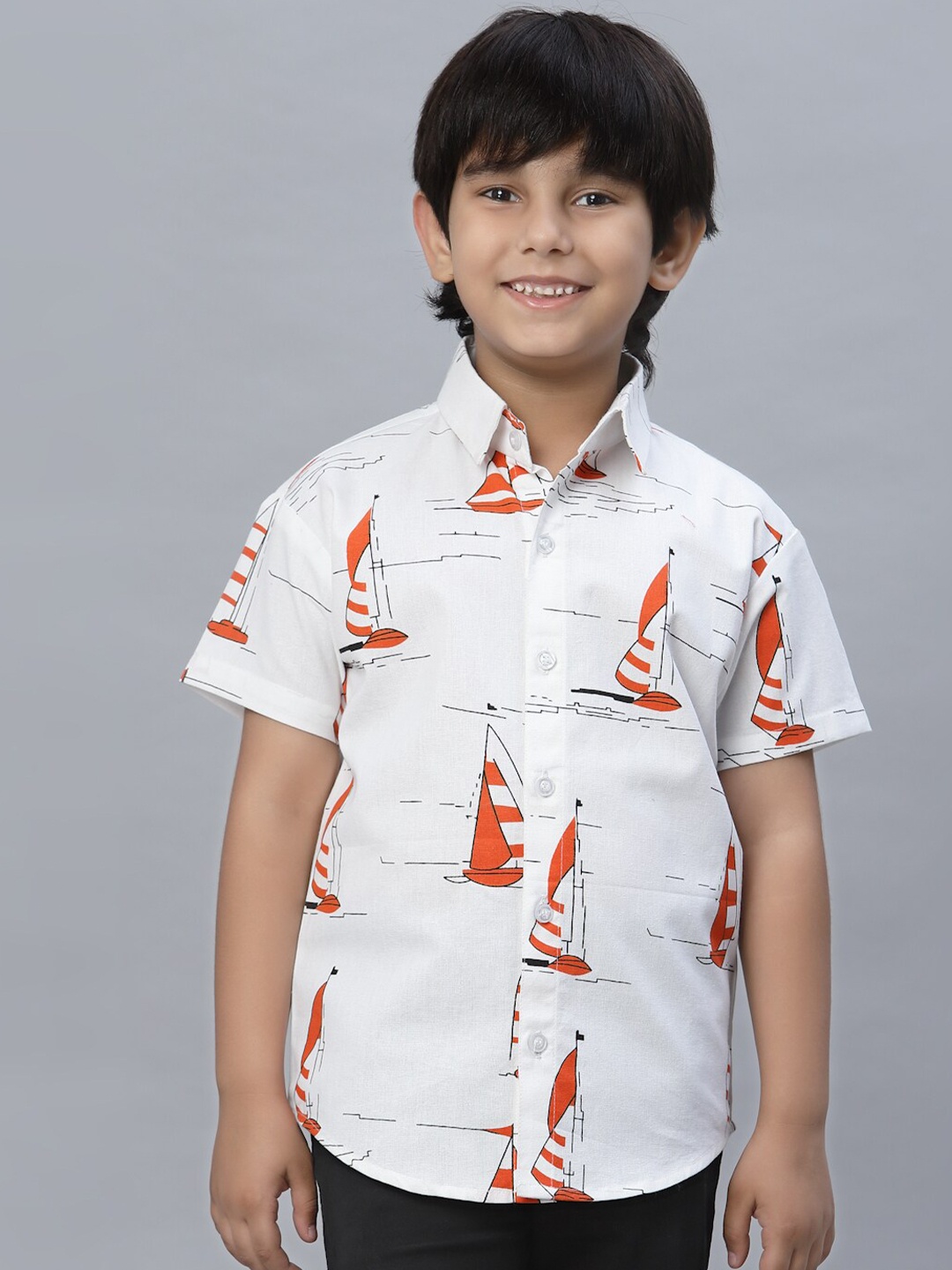 

NISHAB Boys Conversational Printed Casual Shirt, White