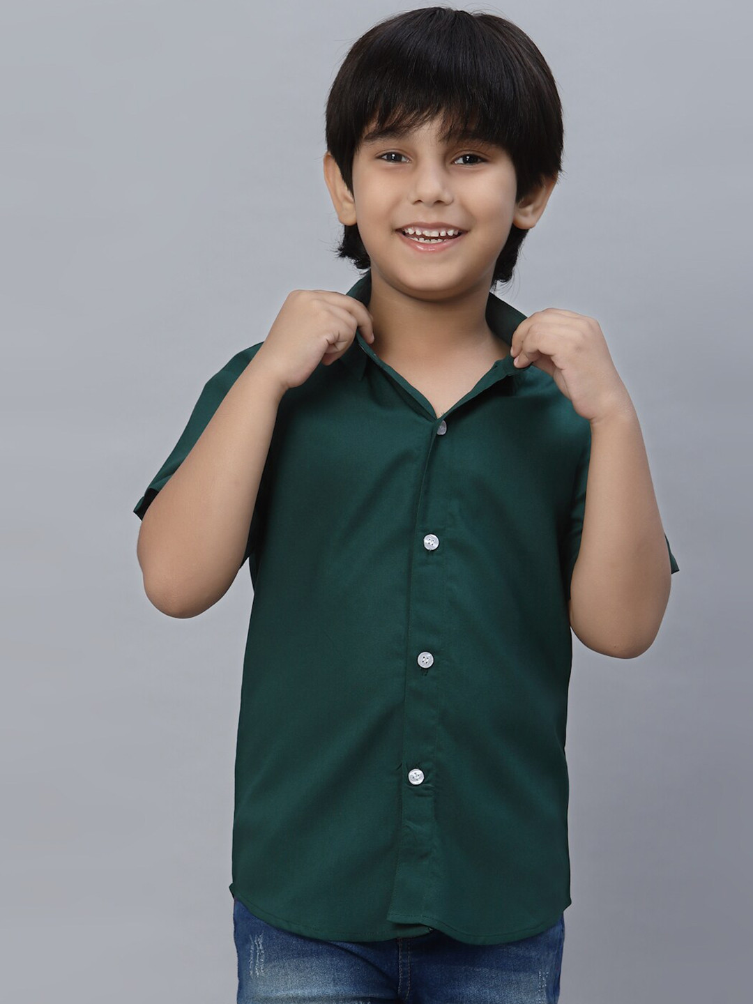 

NISHAB Boys Spread Collar Casual Shirt, Green