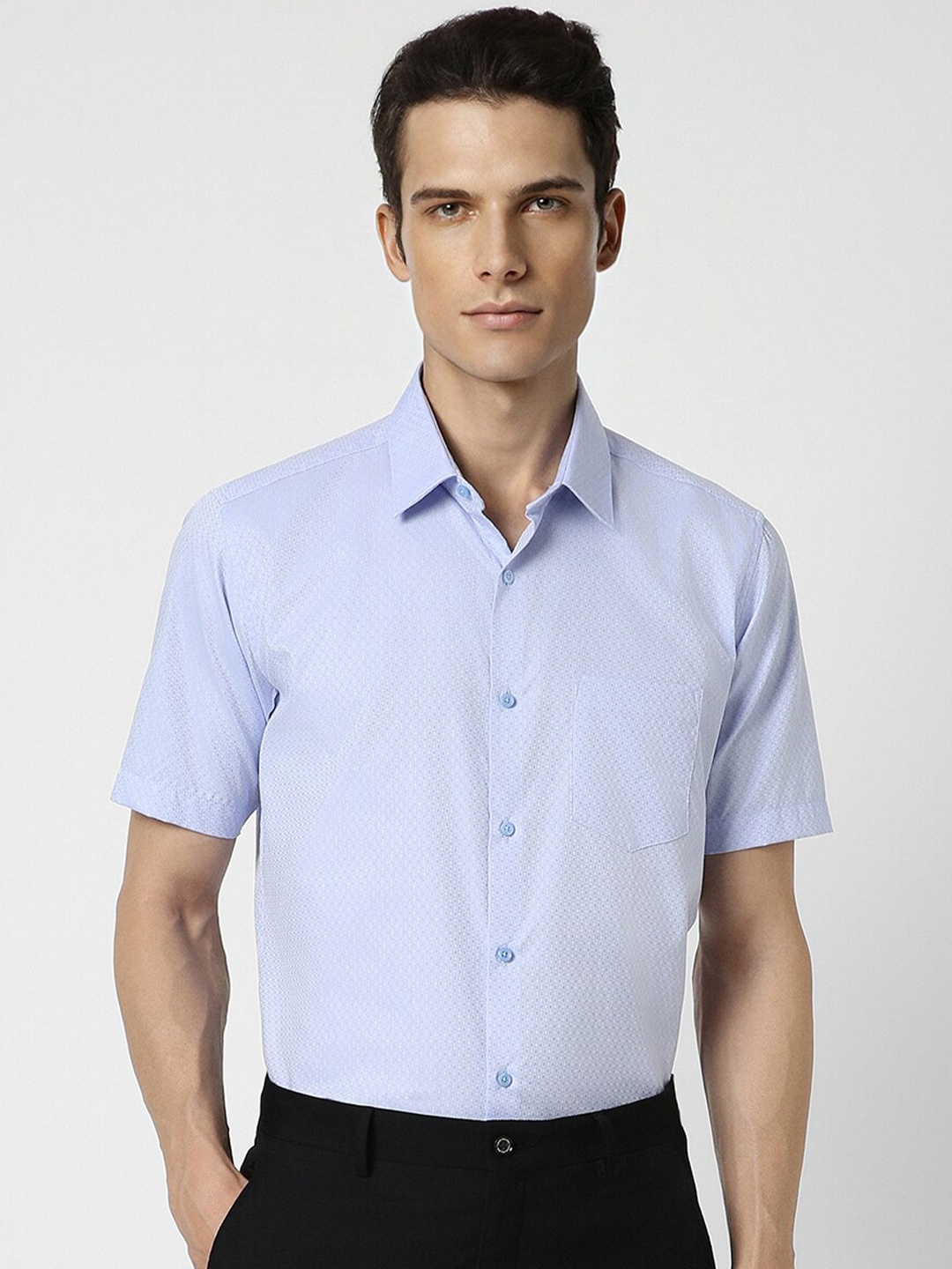 

Van Heusen Textured Spread Collar Pure Cotton Casual Shirt, Blue