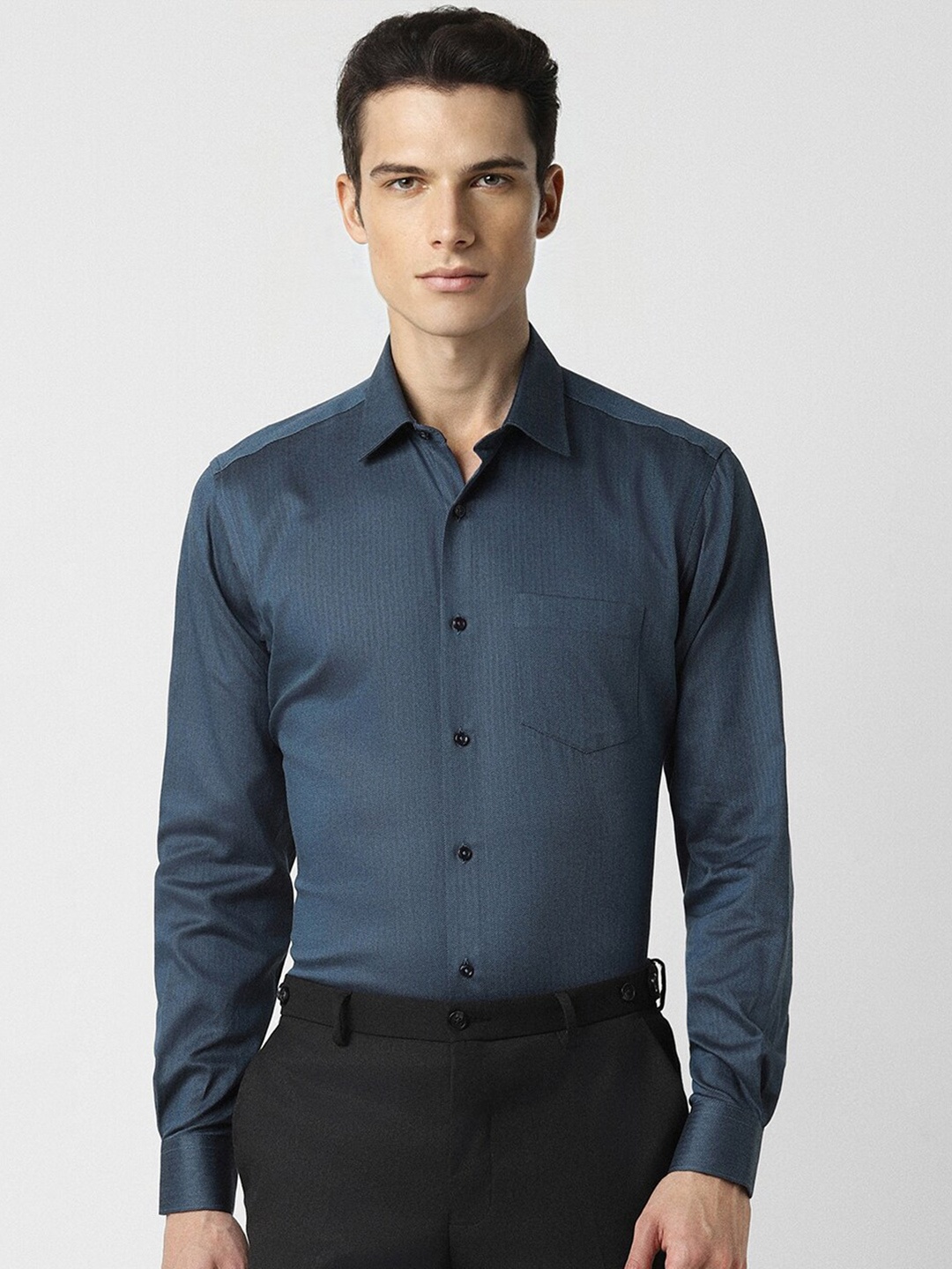 

Van Heusen Textured Spread Collar Pure Cotton Formal Shirt, Blue