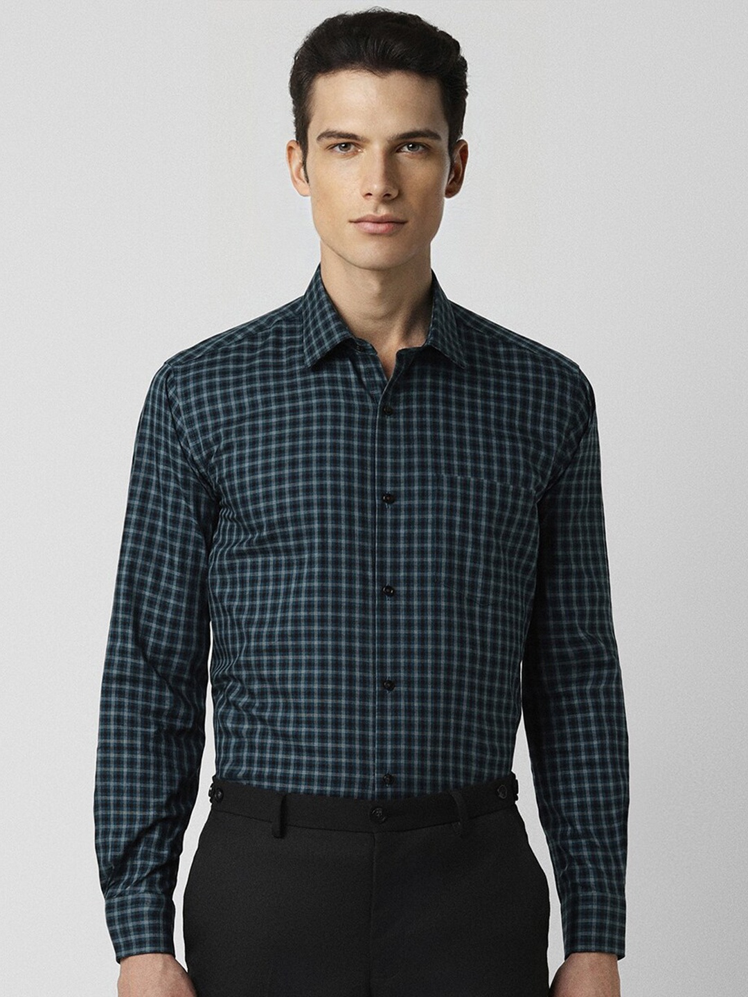 

Van Heusen Checked Cotton Formal Shirt, Green