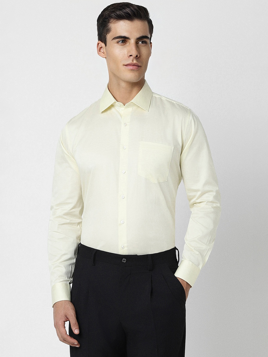 

Van Heusen Men Cream-Coloured Slim Fit Party Shirt