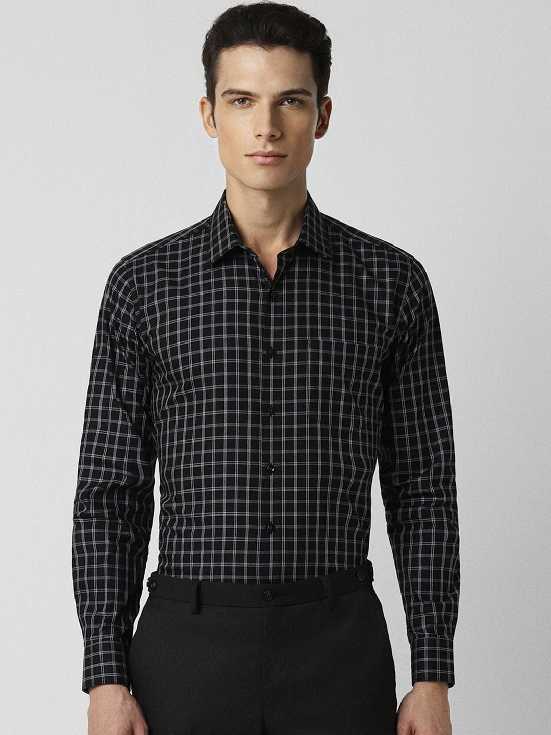 

Van Heusen Checked Cotton Formal Shirt, Black