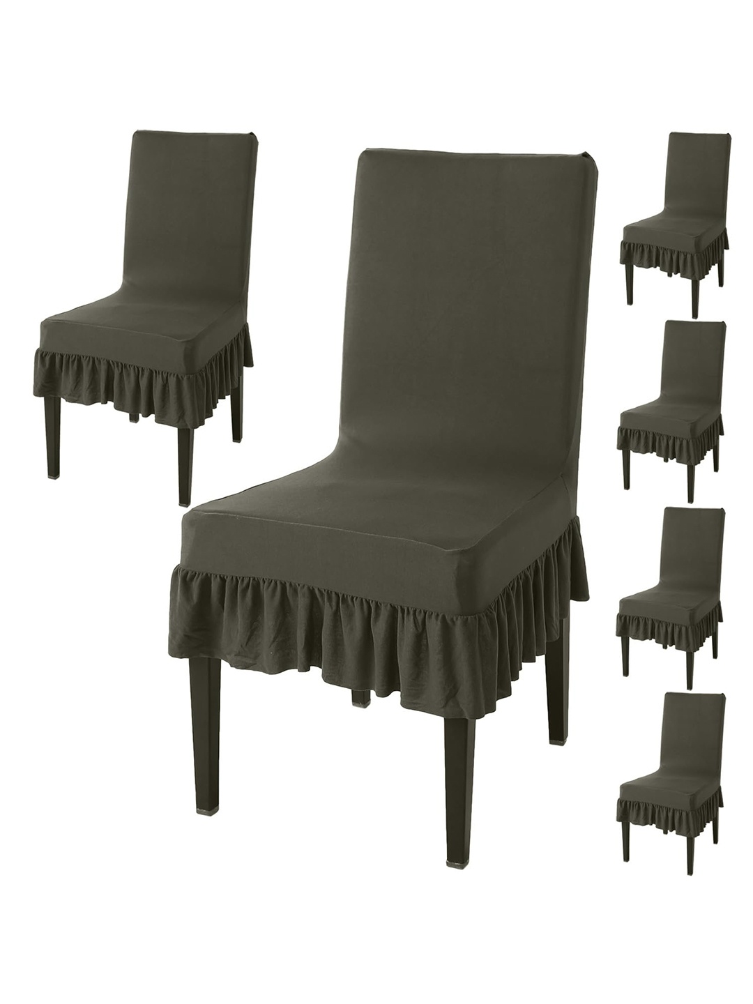 

HOKIPO Olive Green 6 Pieces Frilled Dining Chair Covers