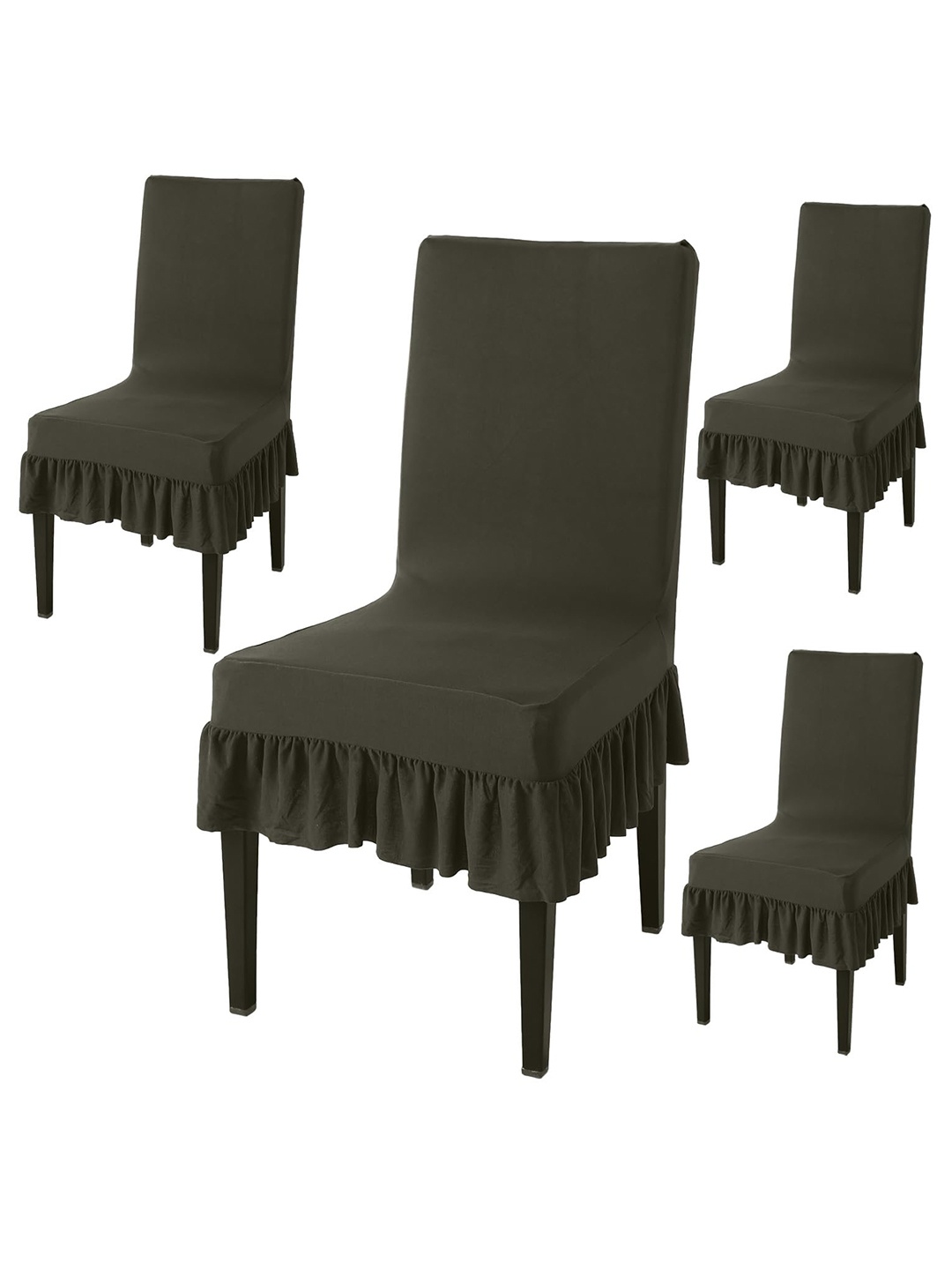 

HOKIPO Olive-Green 4 Pieces Frilled Dining Chair Covers