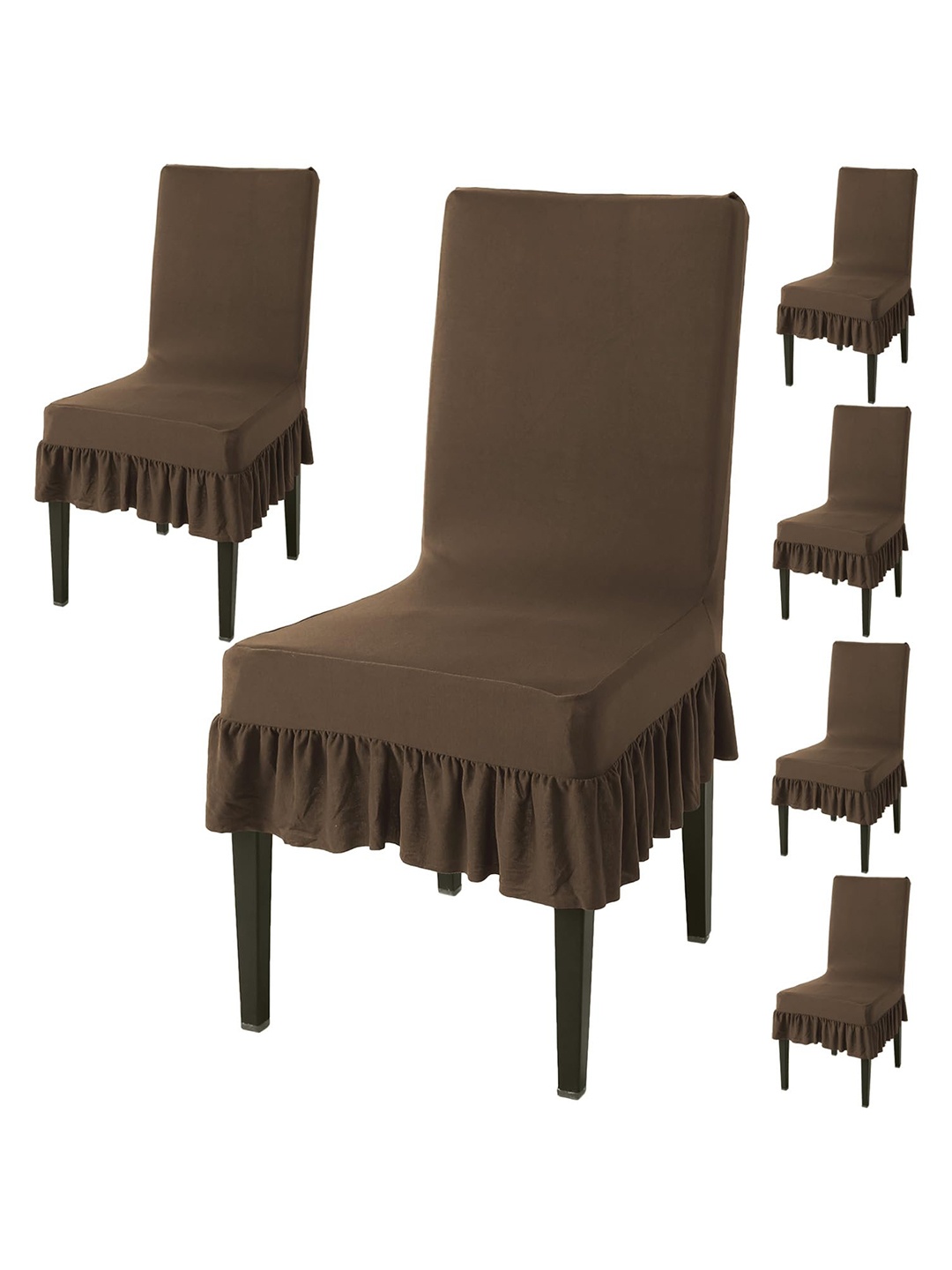 

HOKIPO Coffee Brown 6 Pieces Frilled Dining Chair Covers