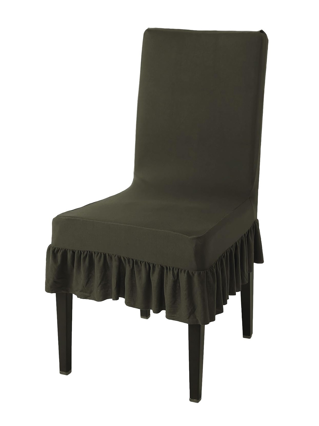 

HOKIPO Green Square Frilled Dining Chair Cover, Olive