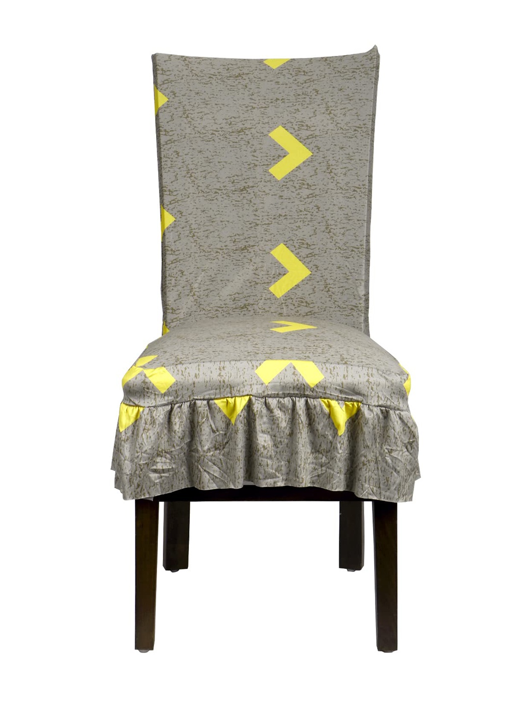 

HOKIPO Khaki Yellow Geometric Square Frilled Dining Chair Cover