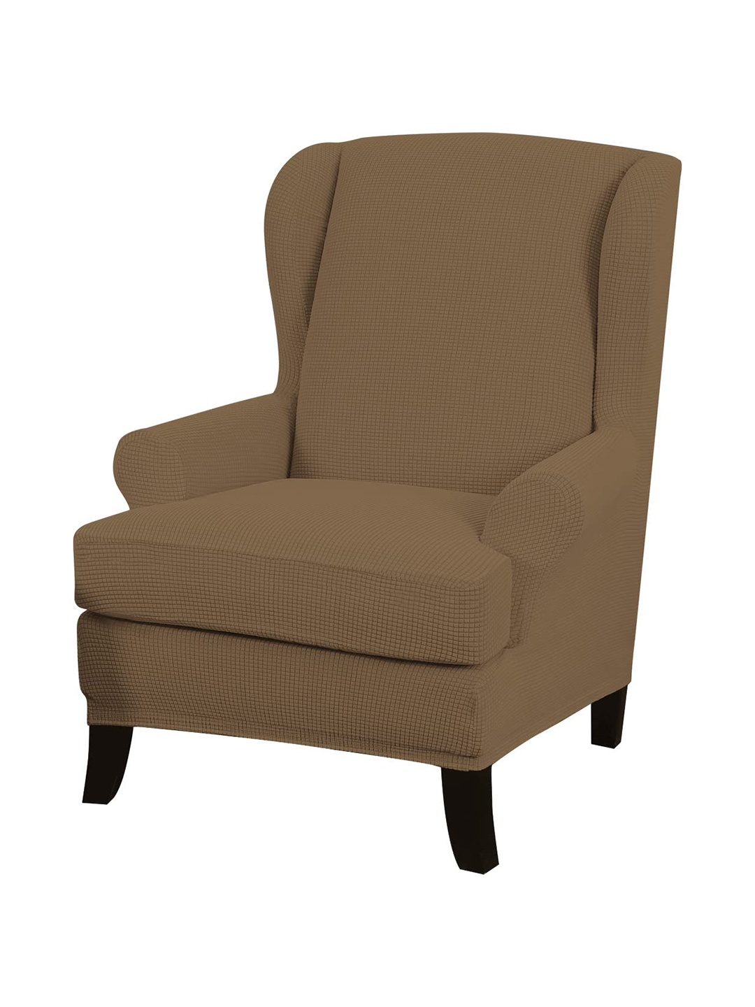 

HOKIPO Brown Rectangular 190 GSM Jacquard Wingback Chair Cover, Khaki