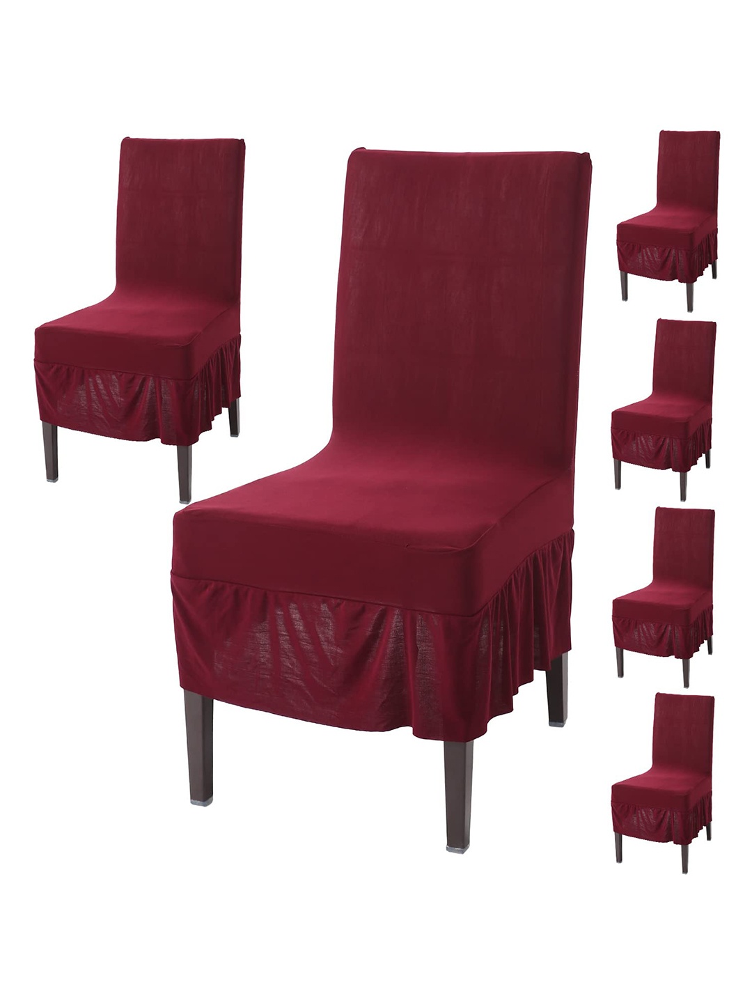 

HOKIPO Maroon 6-Pcs Frilled Dining Chair Covers