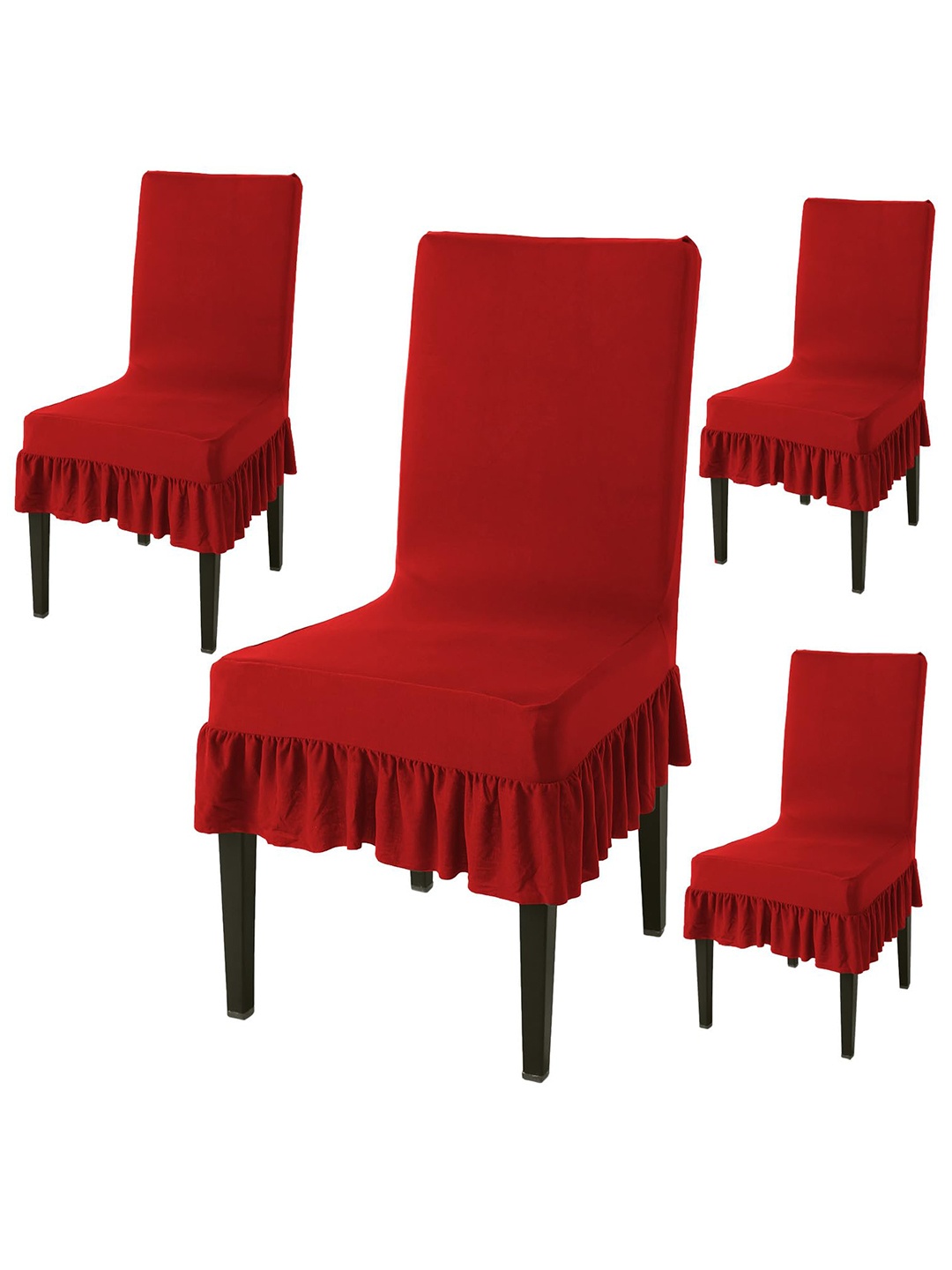 

HOKIPO Red 4 Pieces Frilled Dining Chair Covers