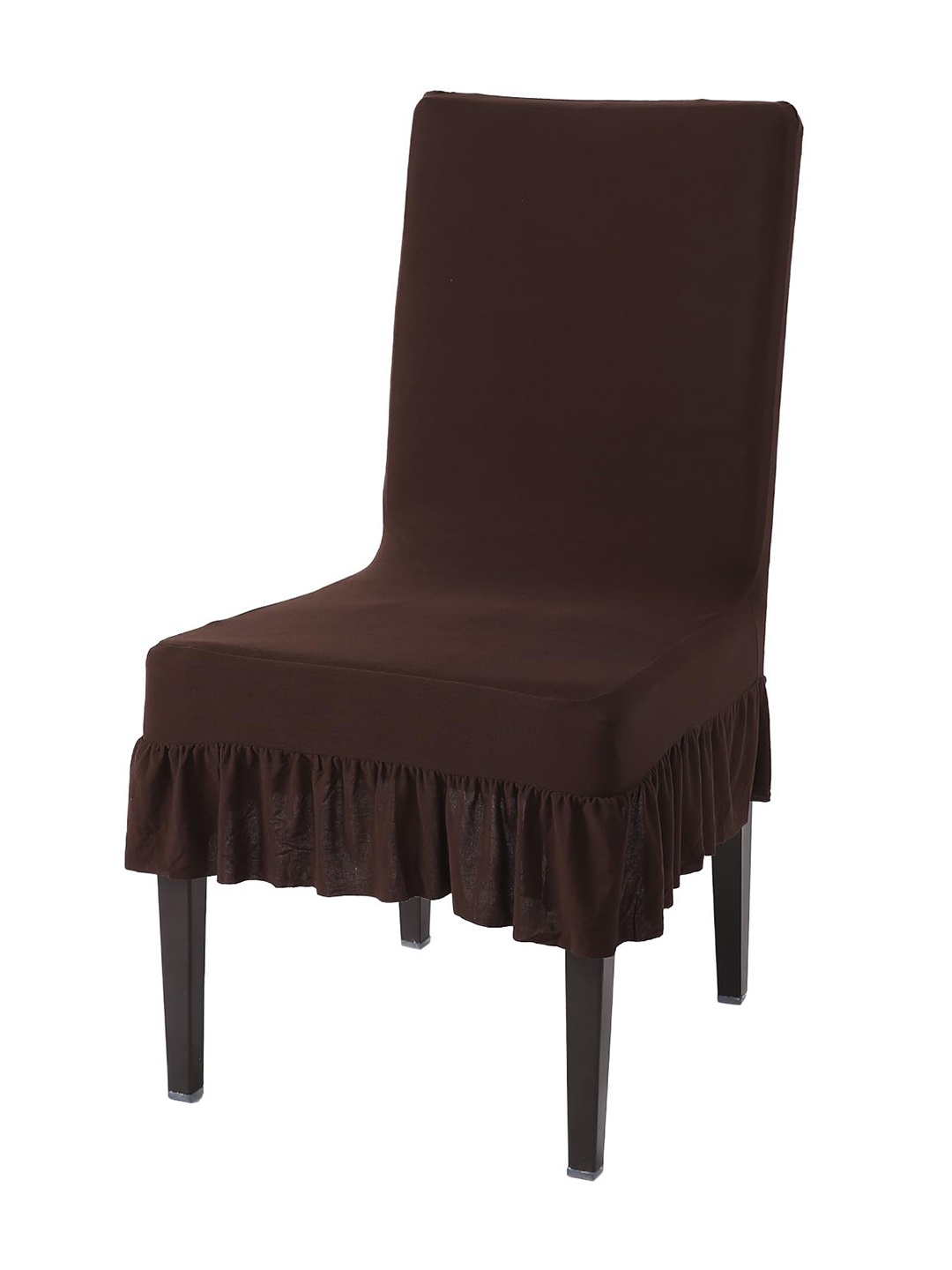 

HOKIPO Coffee-Brown Frilled Dining Chair Cover