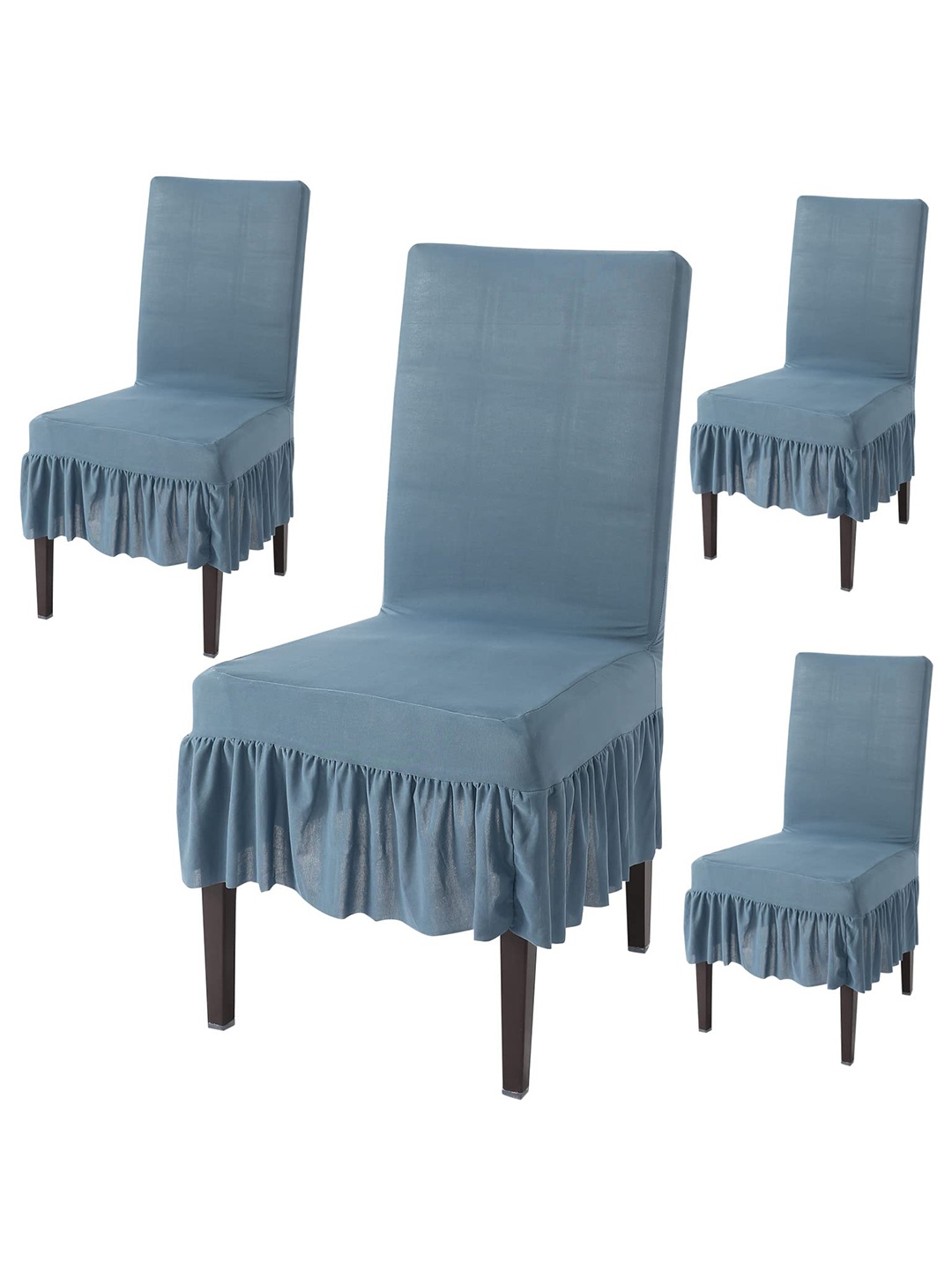 

HOKIPO 4 Pcs Blue Frilled Dining Chair Covers