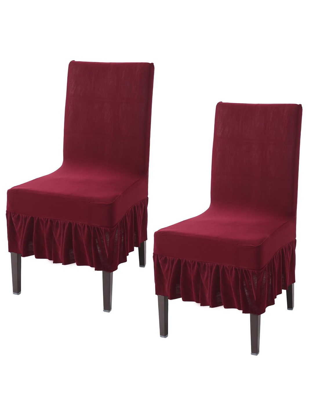 

HOKIPO Maroon 2 Pieces Frilled Dining Chair Covers