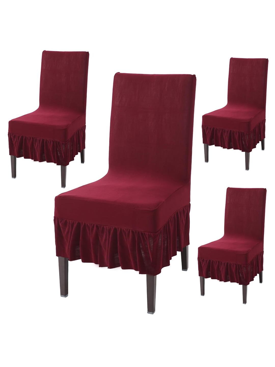 

HOKIPO 4 Pcs Maroon Frilled Dining Chair Covers