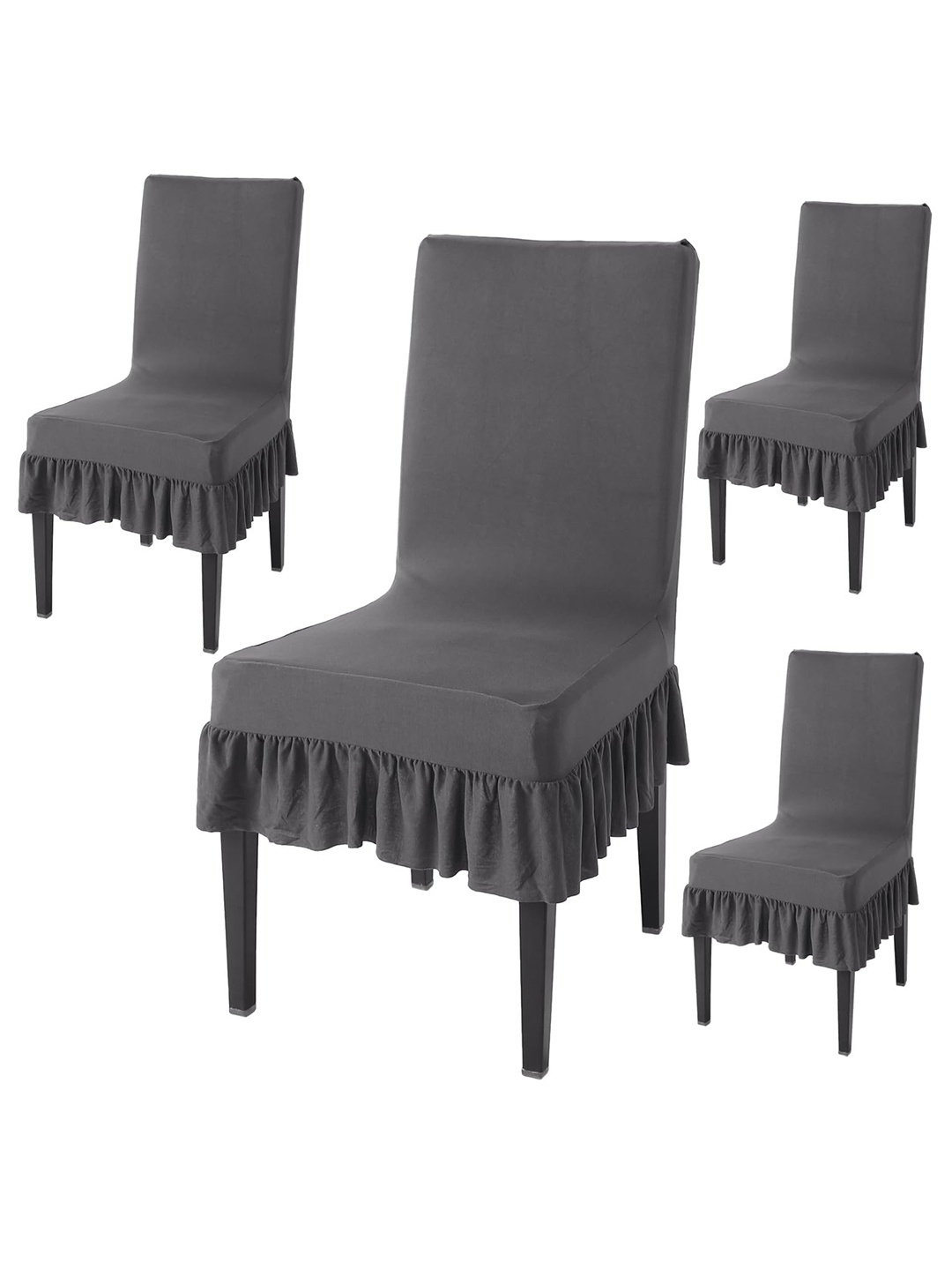 

HOKIPO Grey 4 Pieces Frilled Dining Chair Covers