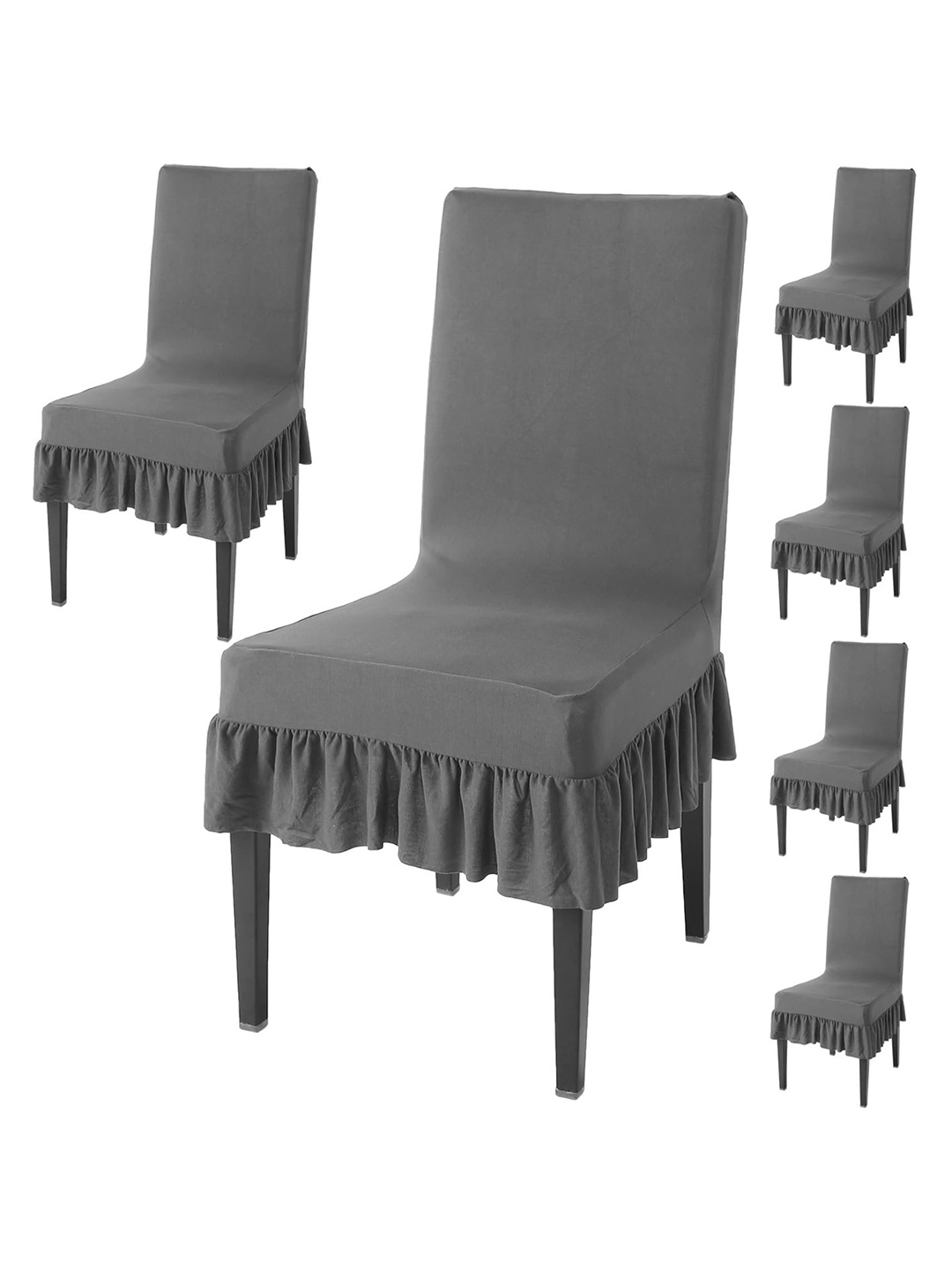 

HOKIPO Pack of 6 Grey Frilled Dining Chair Covers