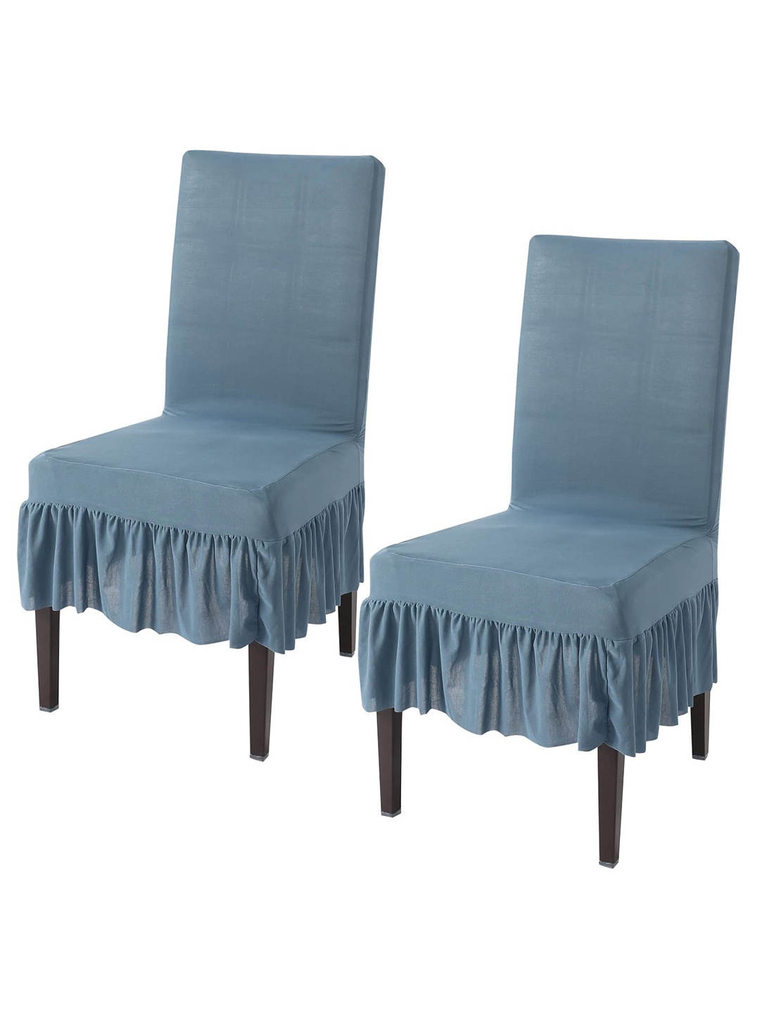 

HOKIPO Blue 2 Pieces Frilled Dining Chair Covers