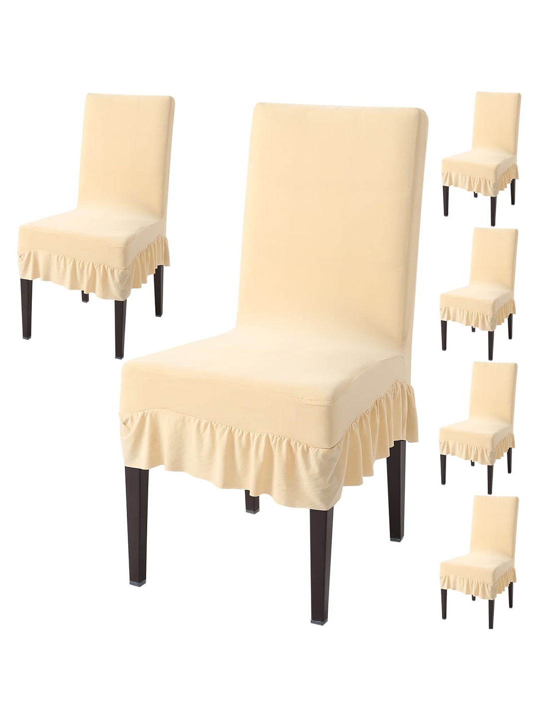 

HOKIPO Cream Coloured 6 Pieces Frilled Dining Chair Covers