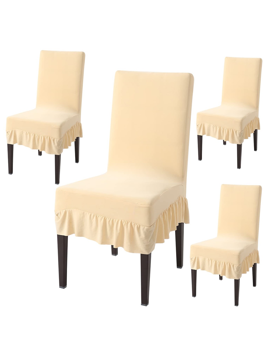 

HOKIPO Cream-Colored 4 Pieces Frilled Dining Chair Covers
