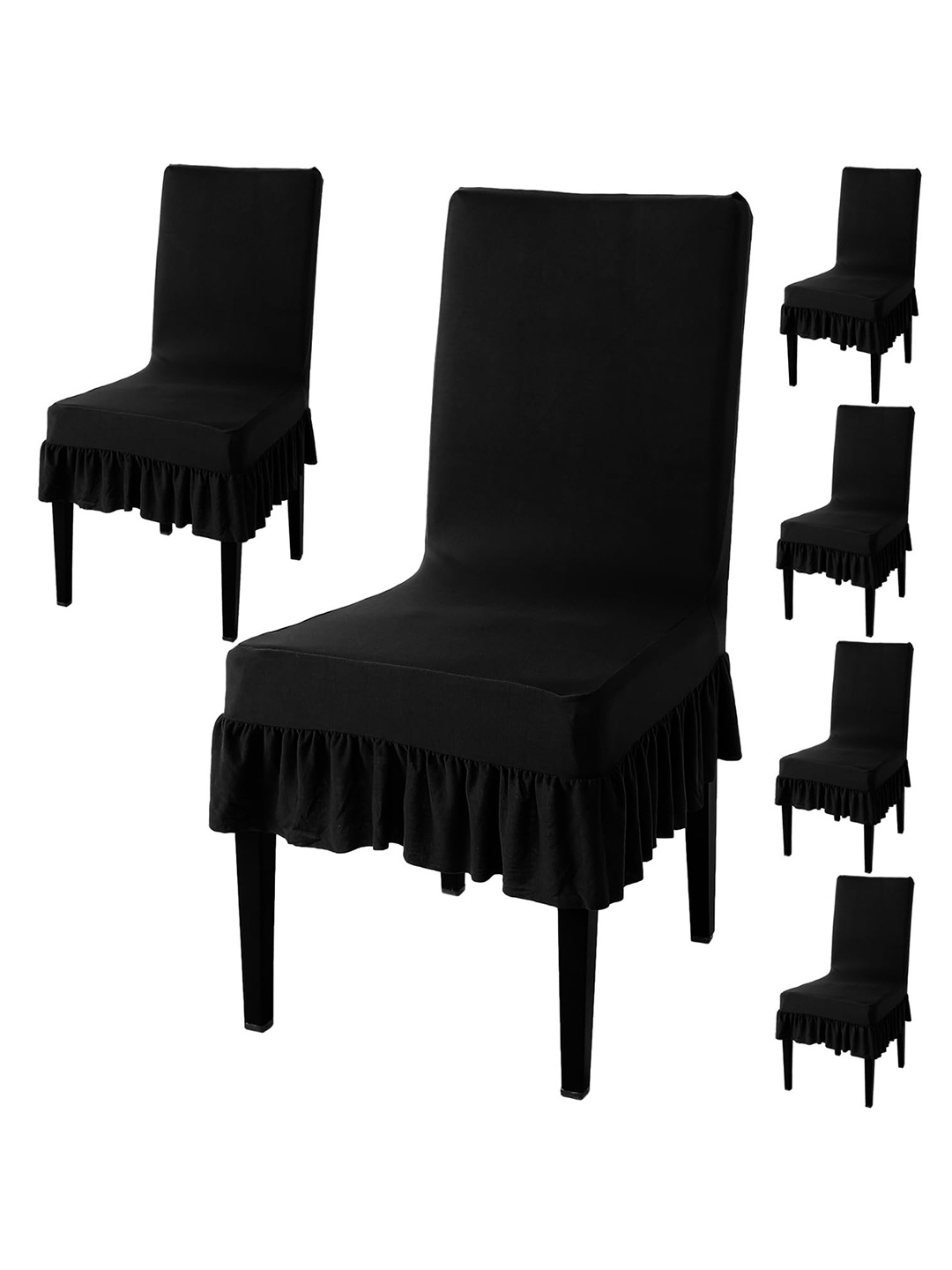 

HOKIPO Black 6 Pieces Frilled Dining Chair Covers