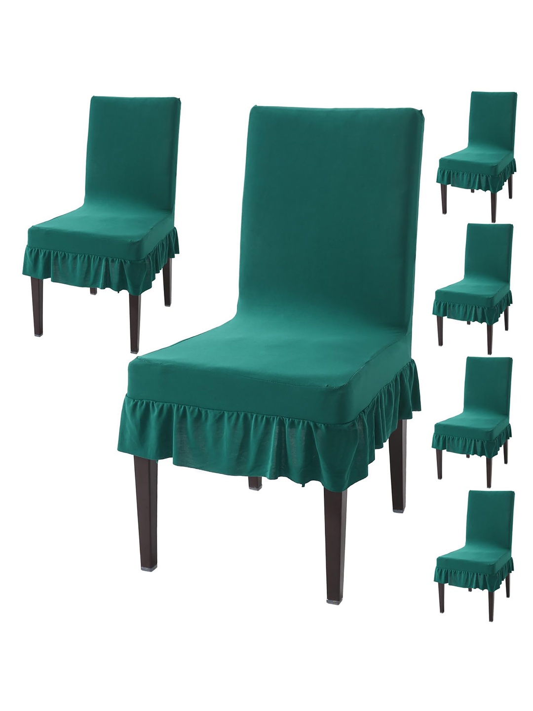 

HOKIPO Green 6 Pieces Frilled Dining Chair Covers