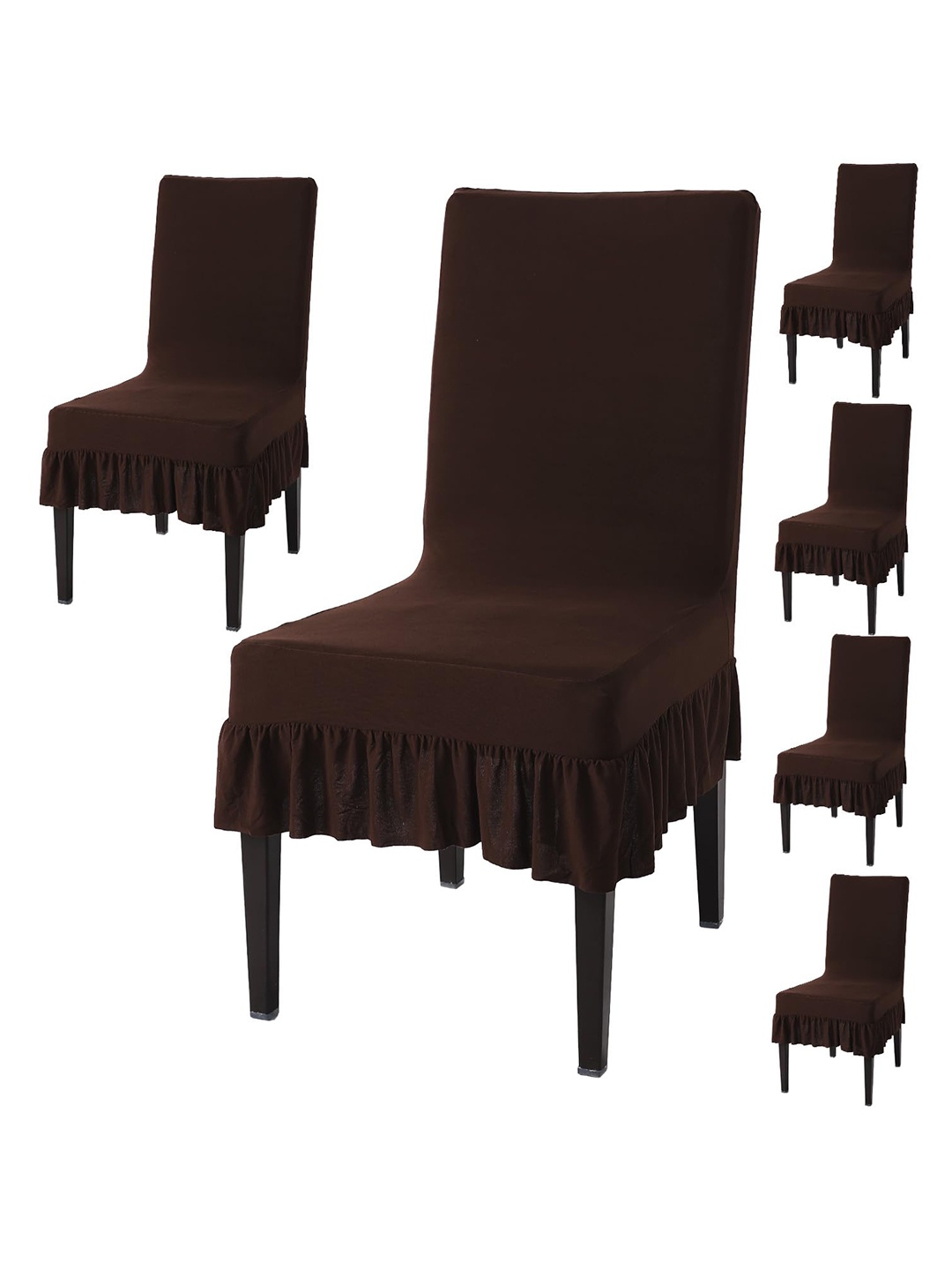 

HOKIPO Coffee-Brown 6 Pieces Frilled Dining Chair Covers