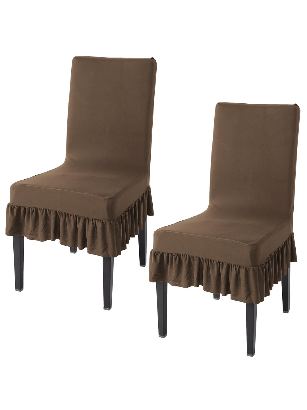 

HOKIPO Coffee Brown 2 Pieces Frilled Dining Chair Covers