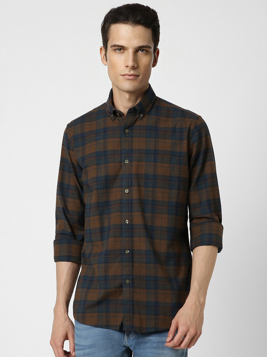 

Van Heusen Sport Slim Fit Tartan Checks Casual Shirt, Brown