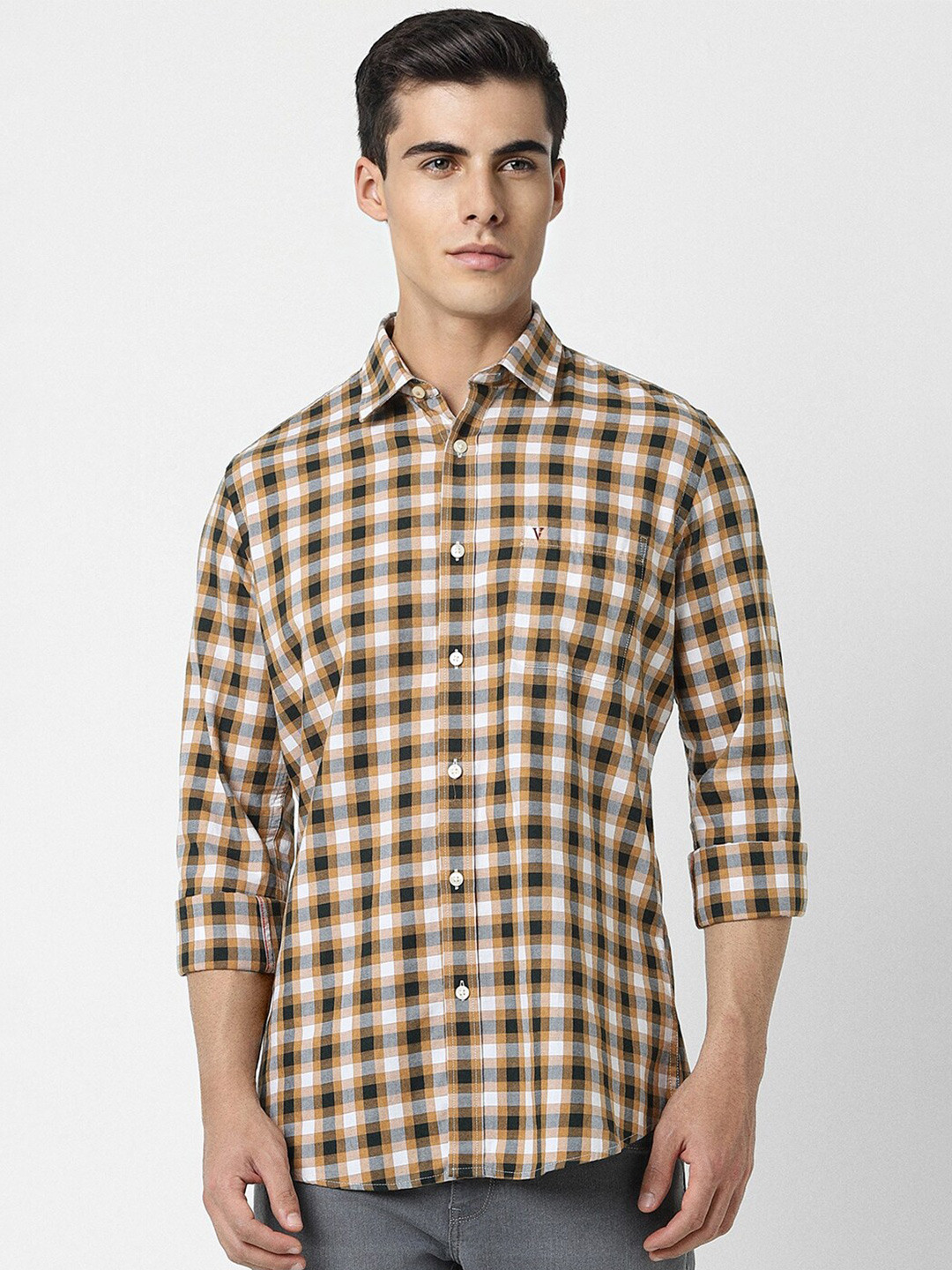 

Van Heusen Sport Slim Fit Checked Pure Cotton Casual Shirt, Off white