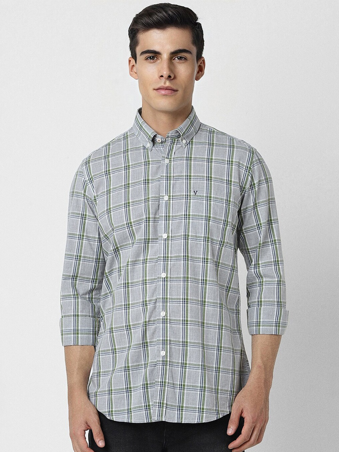 

Van Heusen Sport Tartan Checks Slim Fit Pure Cotton Casual Shirt, Grey