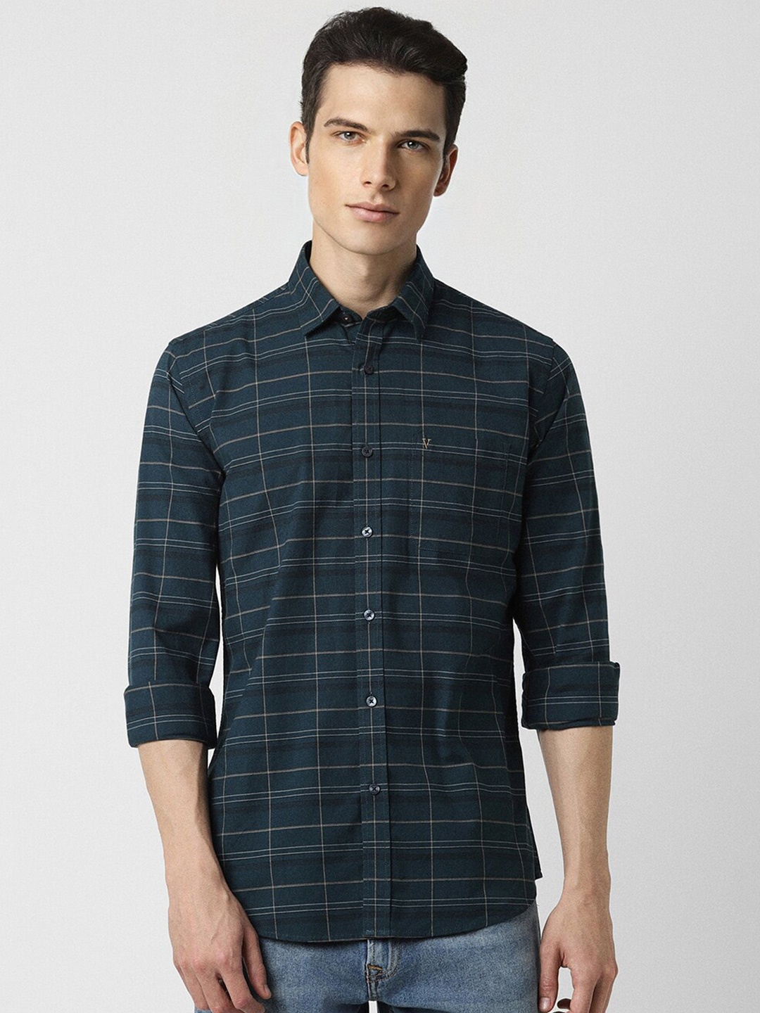 

Van Heusen Sport Slim Fit Windowpane Checked Casual Shirt, Navy blue
