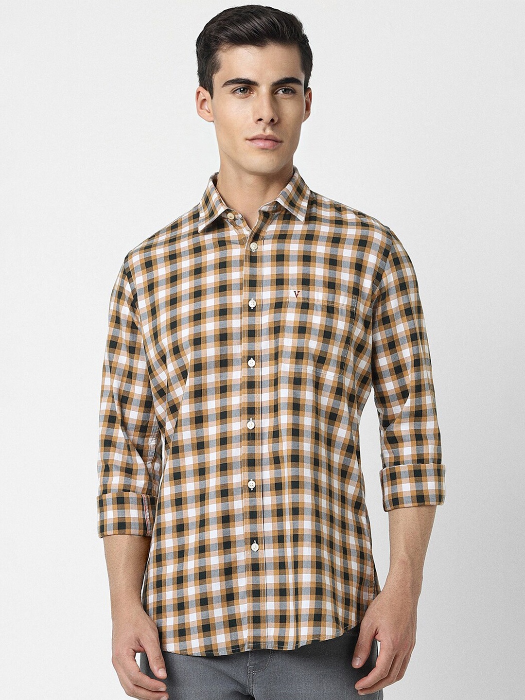 

Van Heusen Sport Slim Fit Checked Pure Cotton Casual Shirt, Brown
