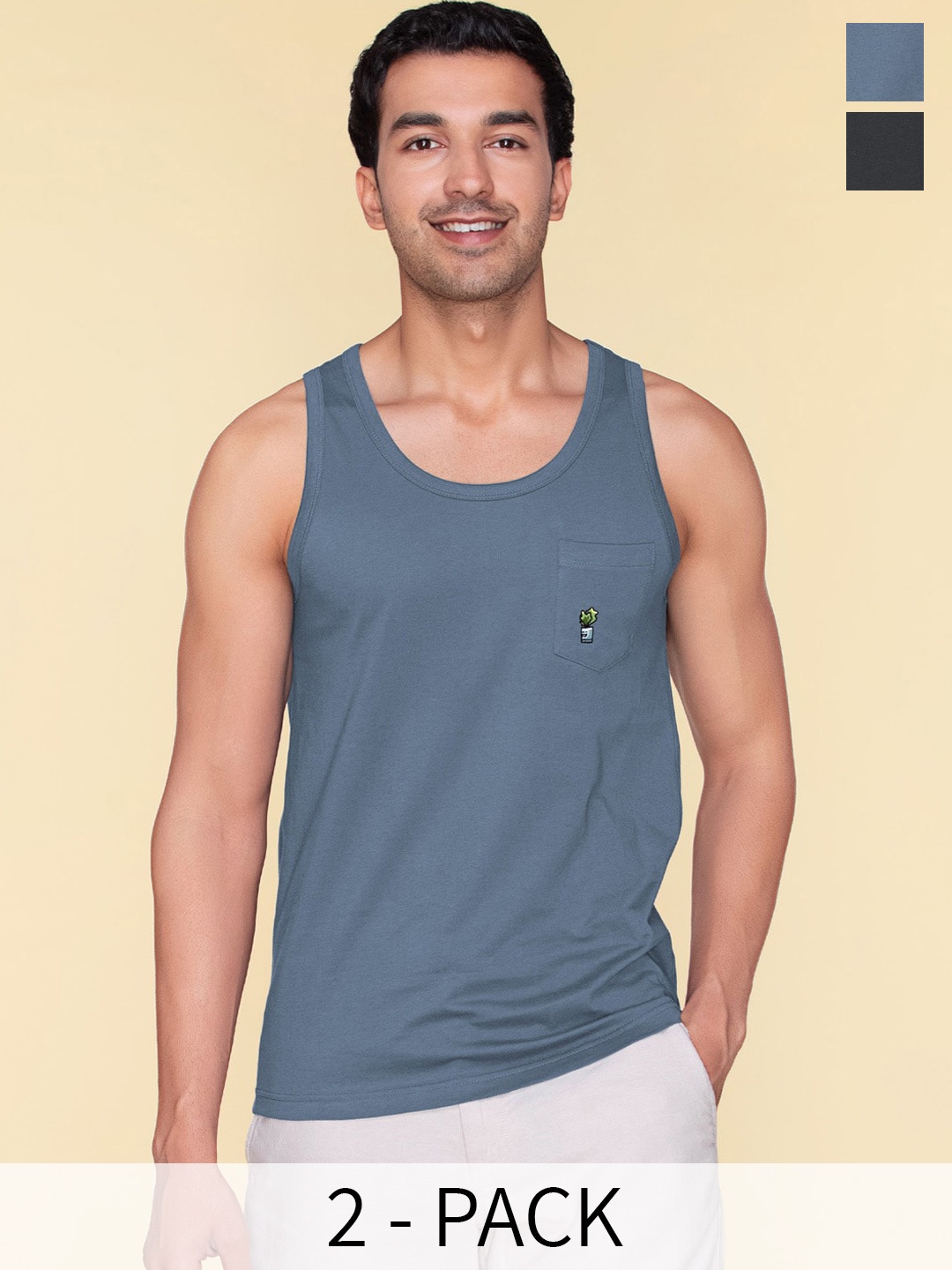 XYXX Pack of 2 Cotton Anti-bacterial Innerwear Vests XYOVEST2PCKN06, Charcoal