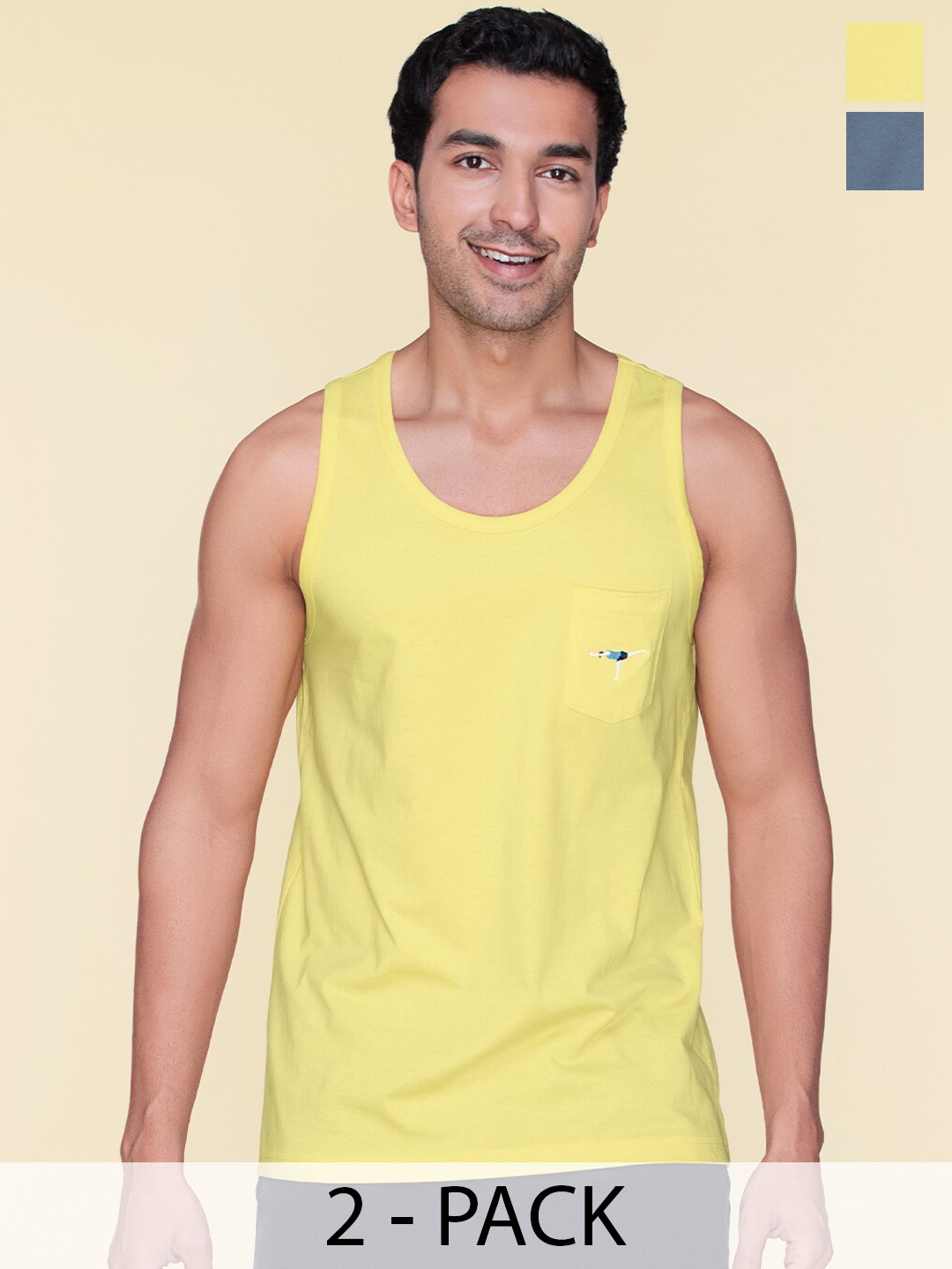 

XYXX Pack of 2 Cotton Anti-bacterial Innerwear Vests XYOVEST2PCKN03, Yellow