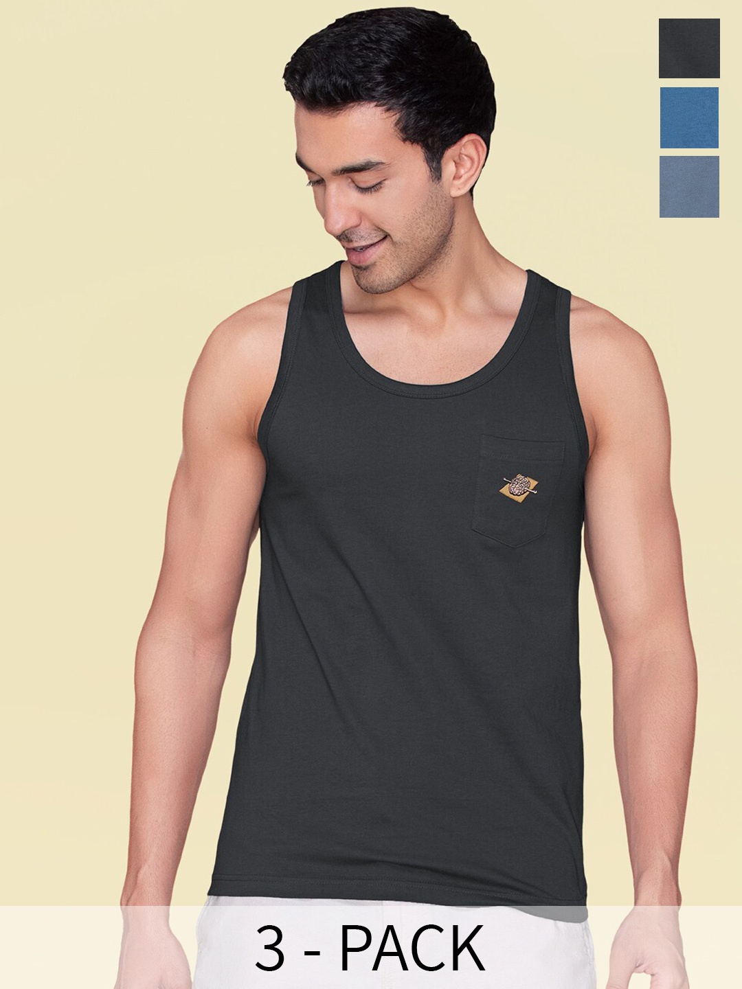 

XYXX Pack Of 3 Round Neck Cotton Anti-Bacterial Gym Vests XYOVEST3PCKN04, Charcoal