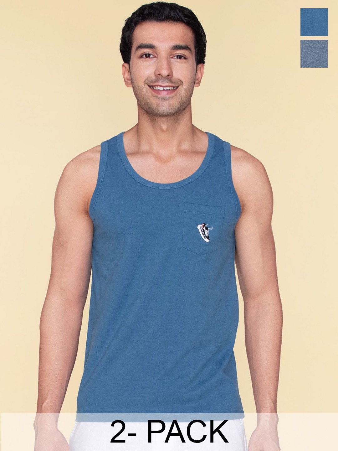 

XYXX Pack Of 2 Round Neck Cotton Anti-Bacterial Gym Vests XYOVEST2PCKN08, Blue