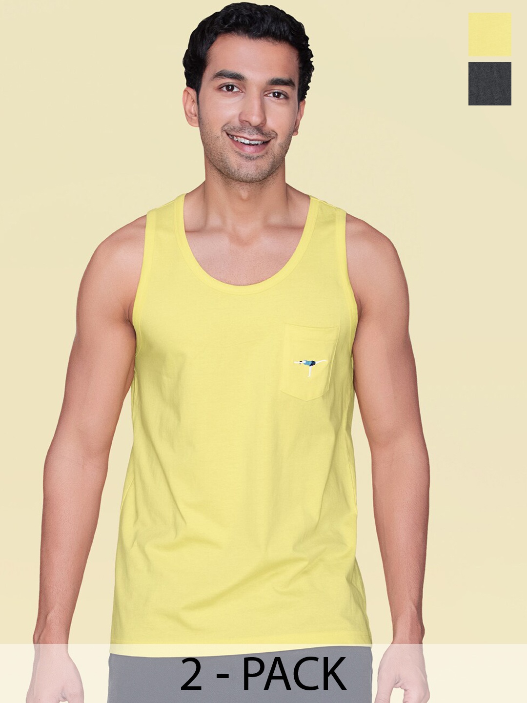 

XYXX Pack of 2 Cotton Anti-bacterial Innerwear Gym Vest, Yellow