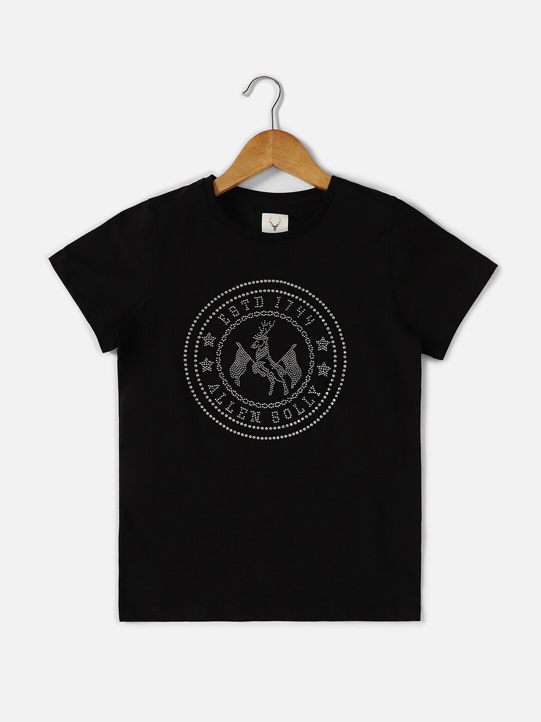 

Allen Solly Junior Boys Embellished Pure Cotton T-shirt, Black