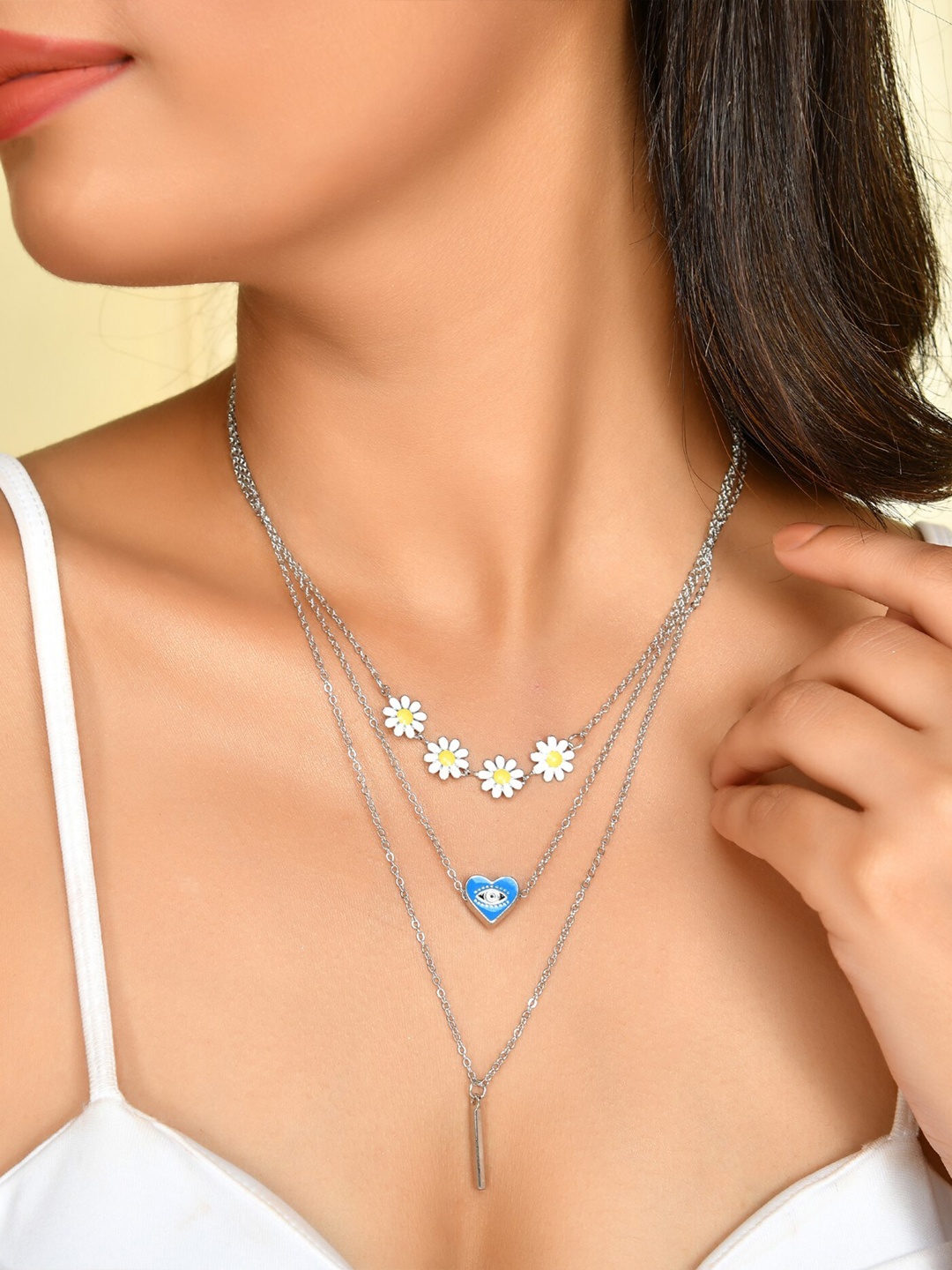 

VOJ Silver-Plated Floral Shaped Layered Necklace
