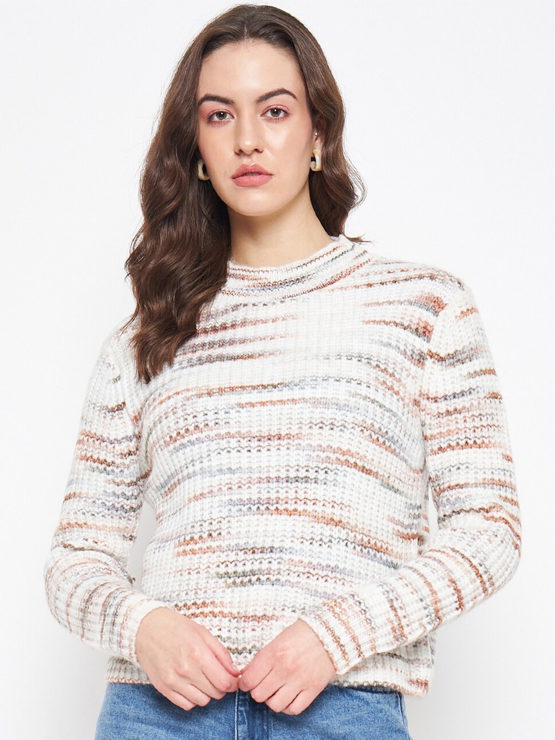 

Madame Abstract Self Design Acrylic Pullover, Off white