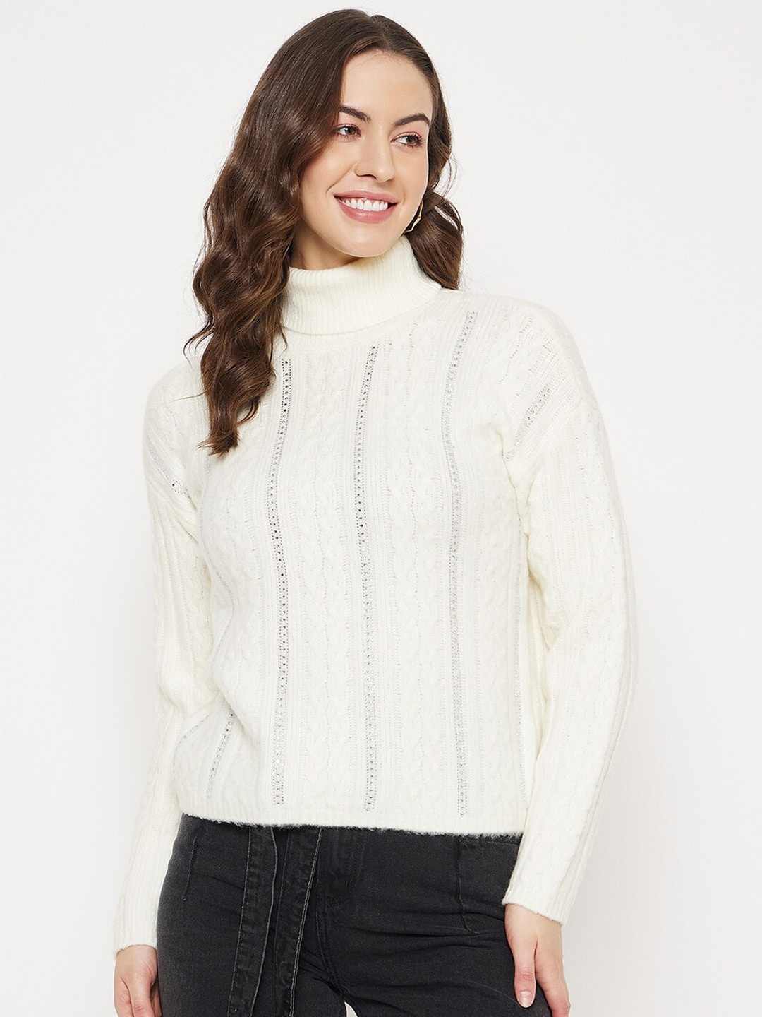 

Madame Cable Knit Self Design Acrylic Pullover, Off white