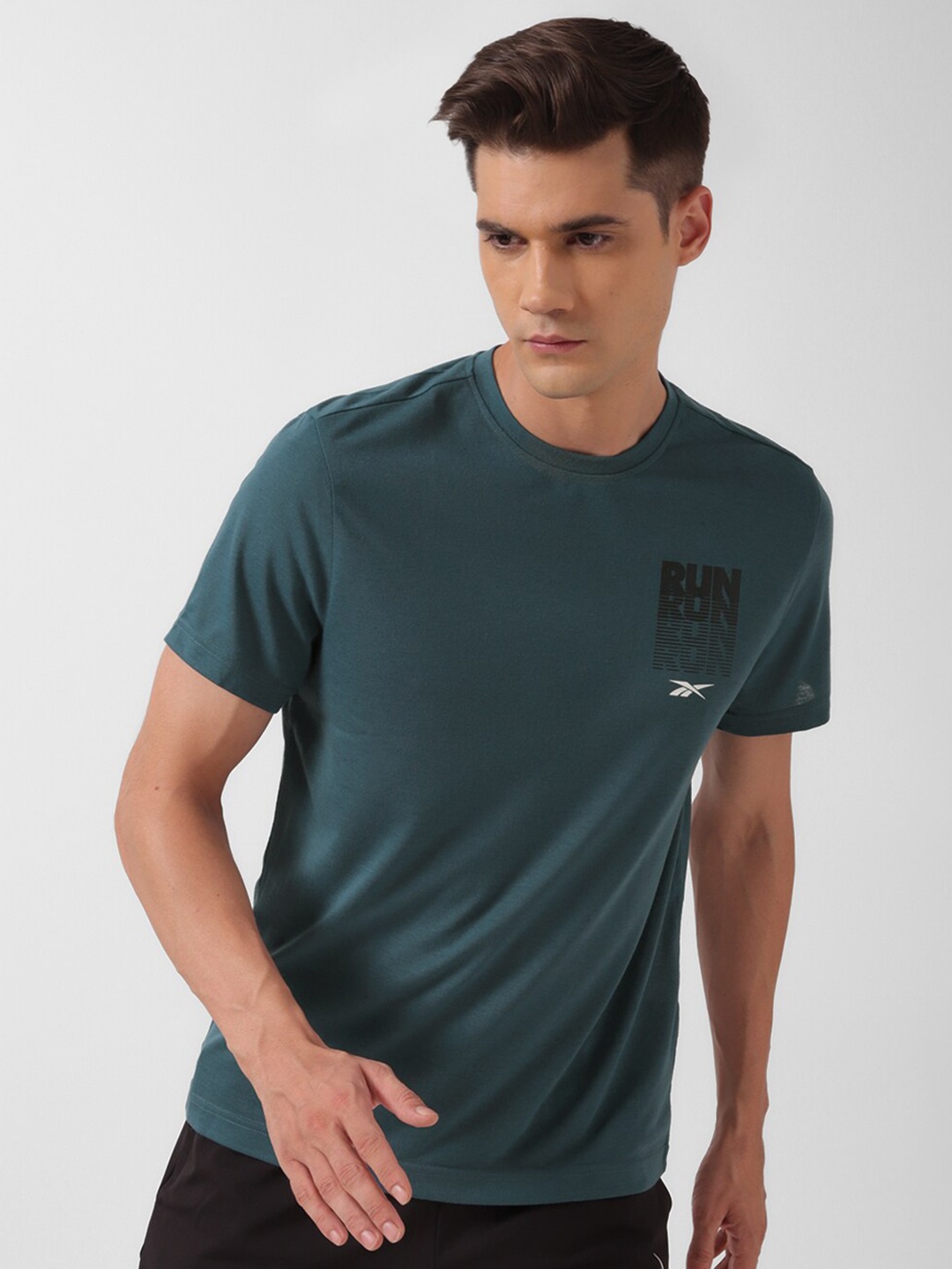 

Reebok Typography Printed Round Neck T-Shirt, Green