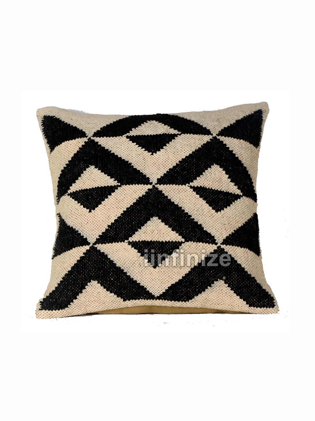 

iinfinize Beige & Black Abstract Printed Square Kilim Cushion Cover