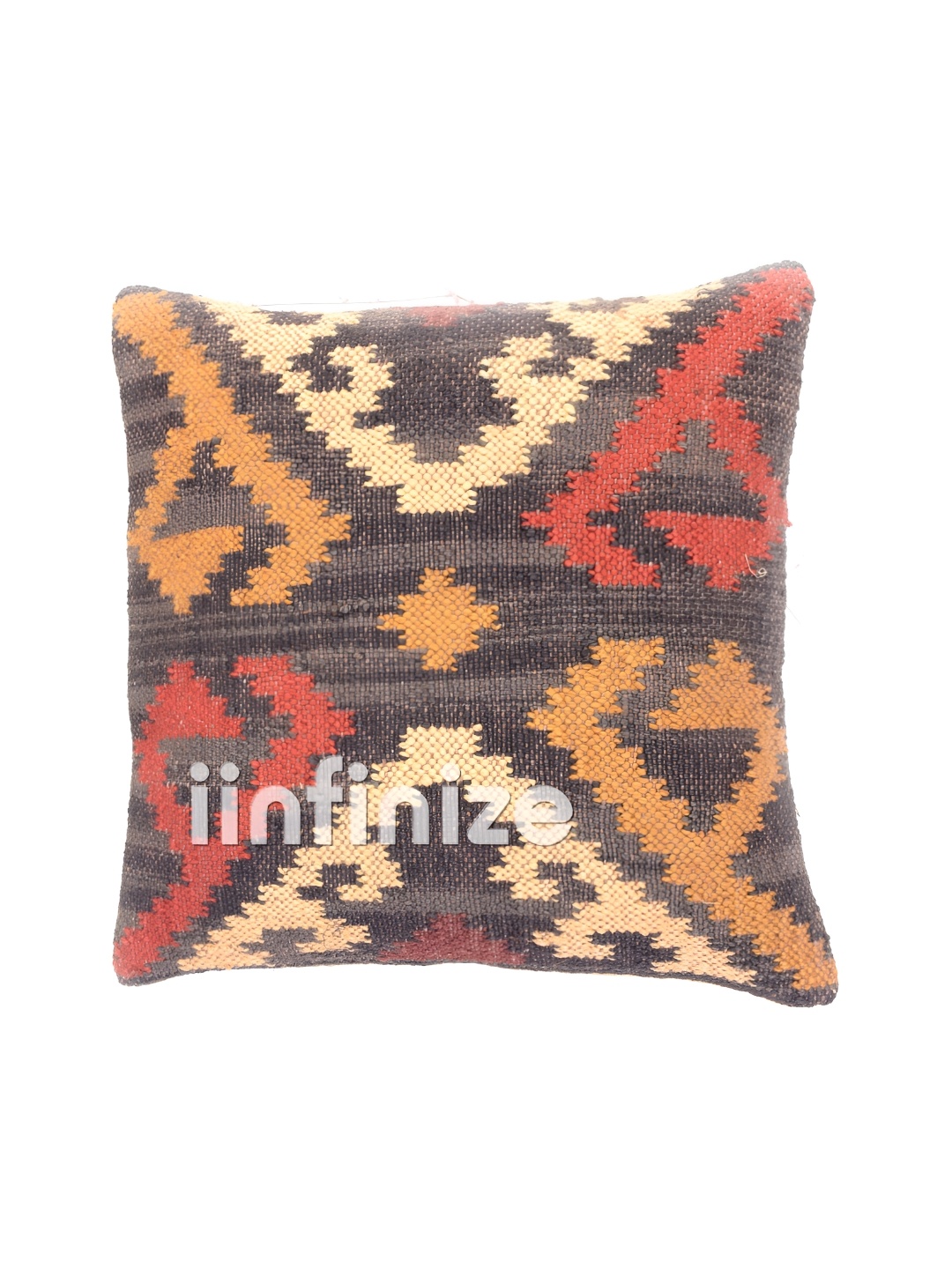 iinfinize Black & Brown Abstract Printed Square Kilim Cushion Cover