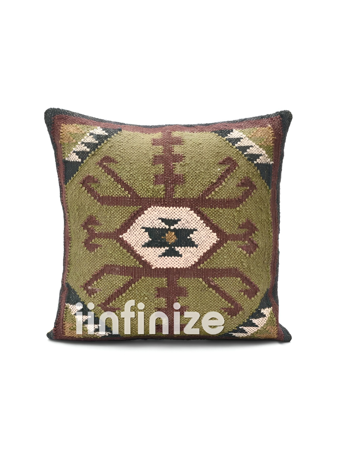 iinfinize Green and Beige Kilim Cushion Cover