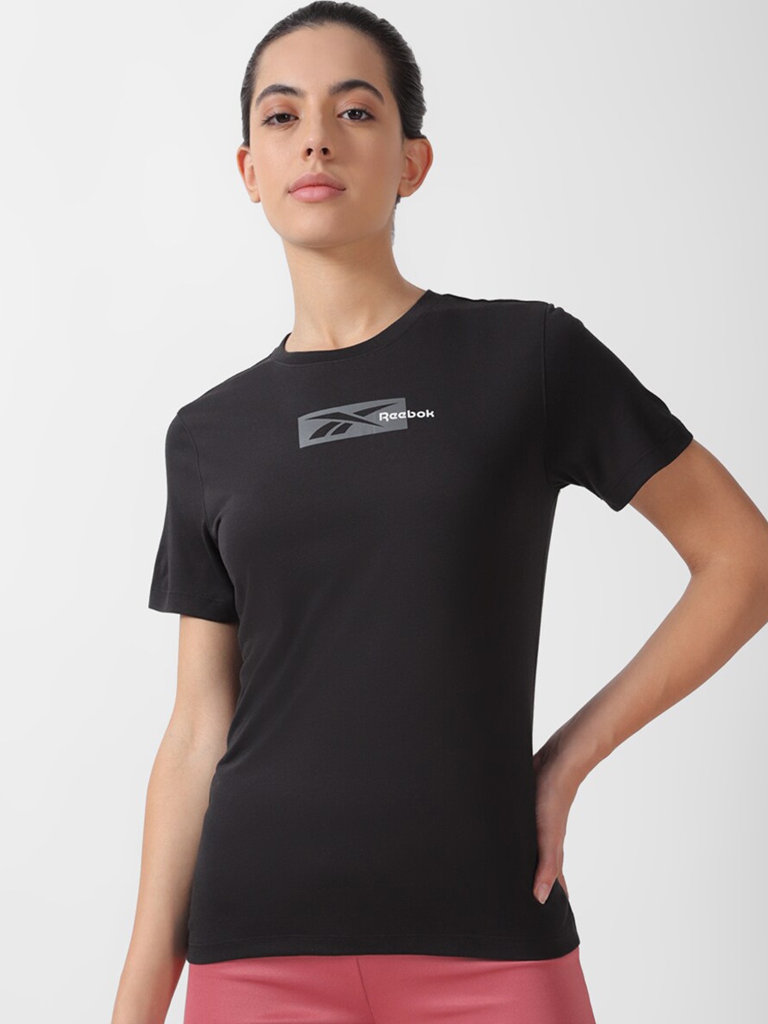 Reebok Brand Logo Printed Round Neck T-Shirt, Black