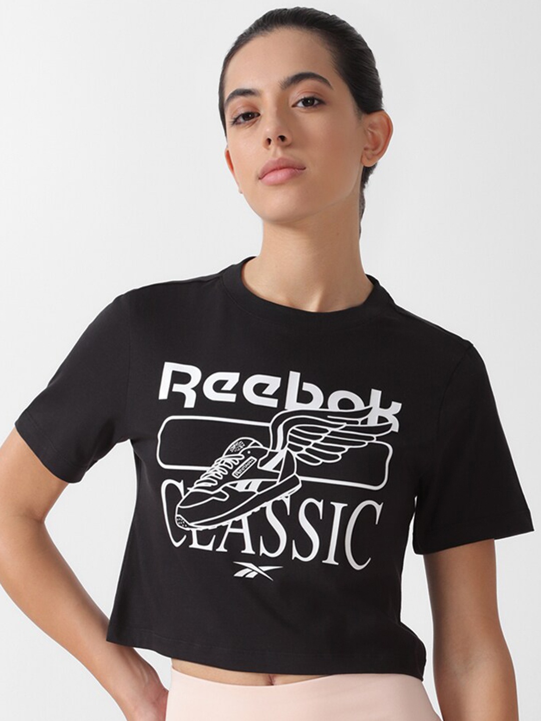

Reebok Brand Logo Printed Round Neck Pure Cotton T-Shirt, Black
