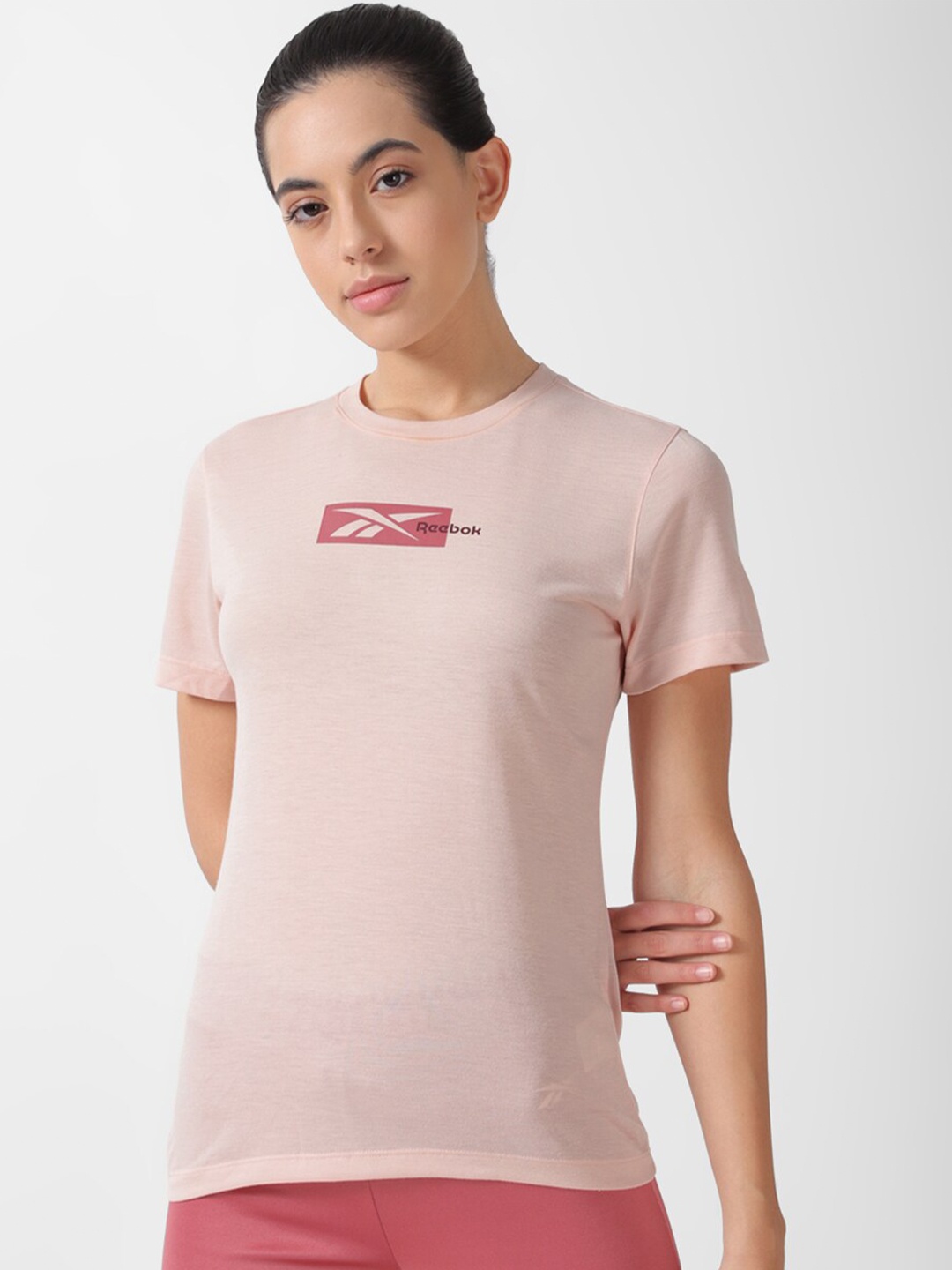 

Reebok Brand Logo Printed Round Neck T-Shirt, Pink